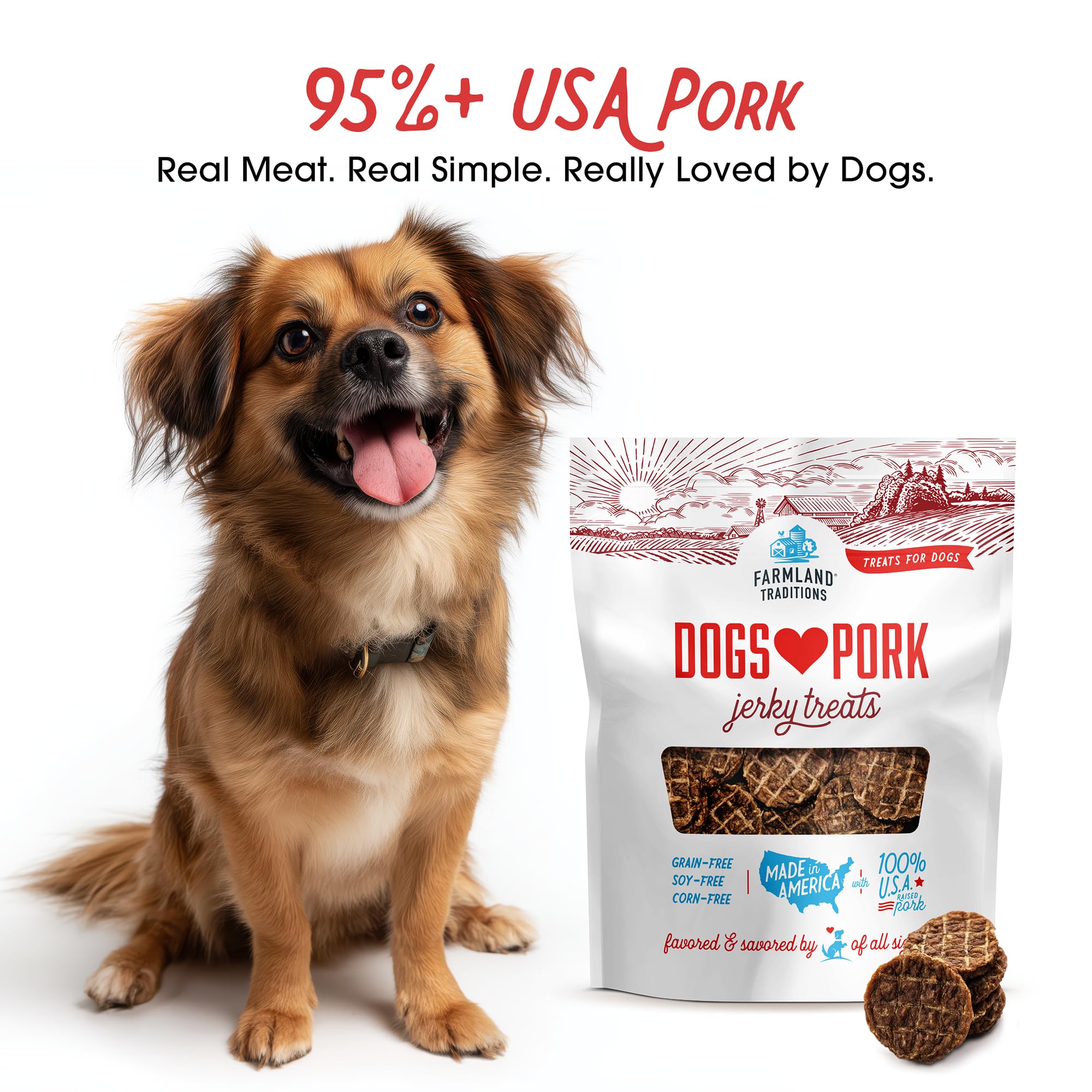Tiras de jerky Farmland Traditions de cerdo para perros grandes.