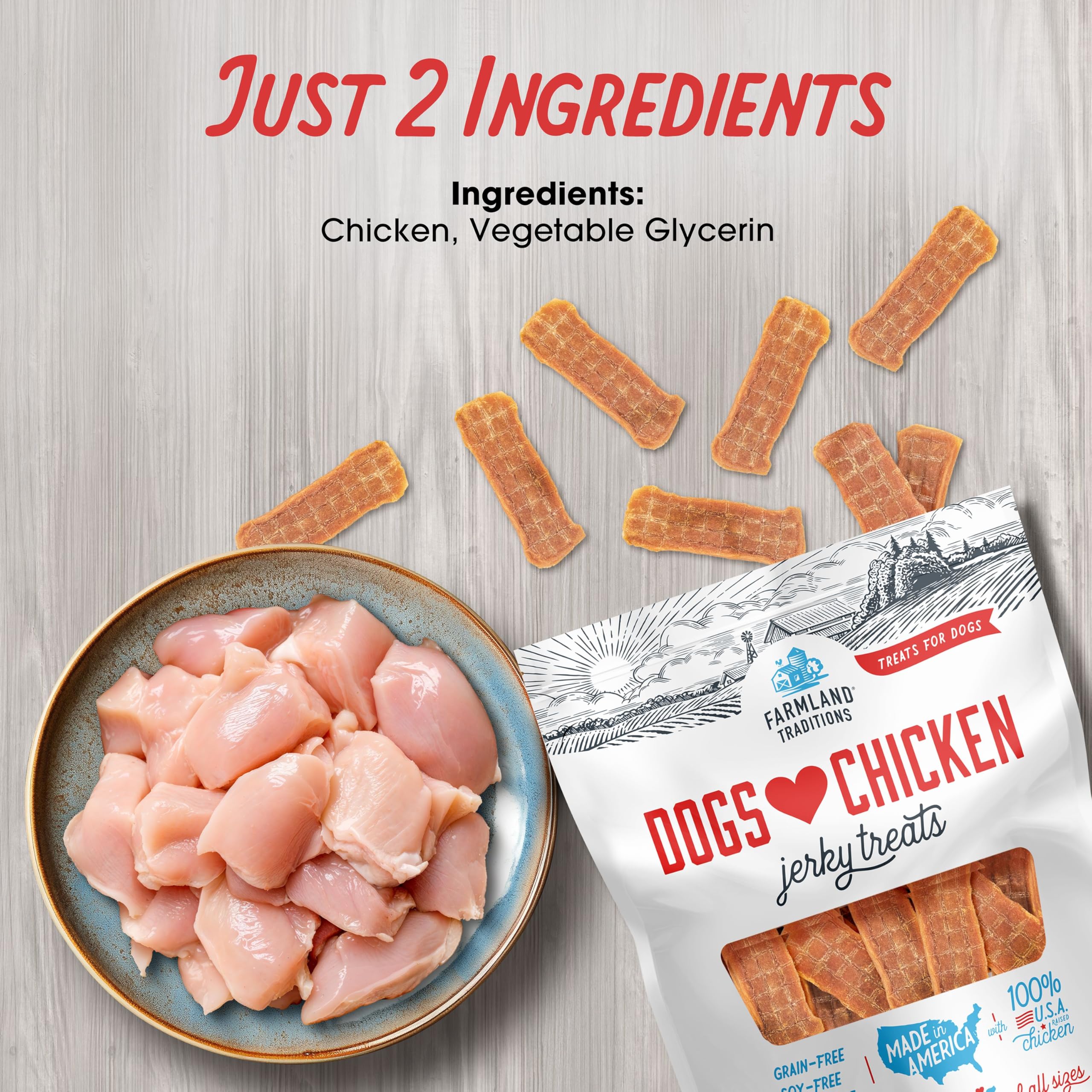 Farmland Traditions trozos de tiras de pollo para perros pequeños y grandes