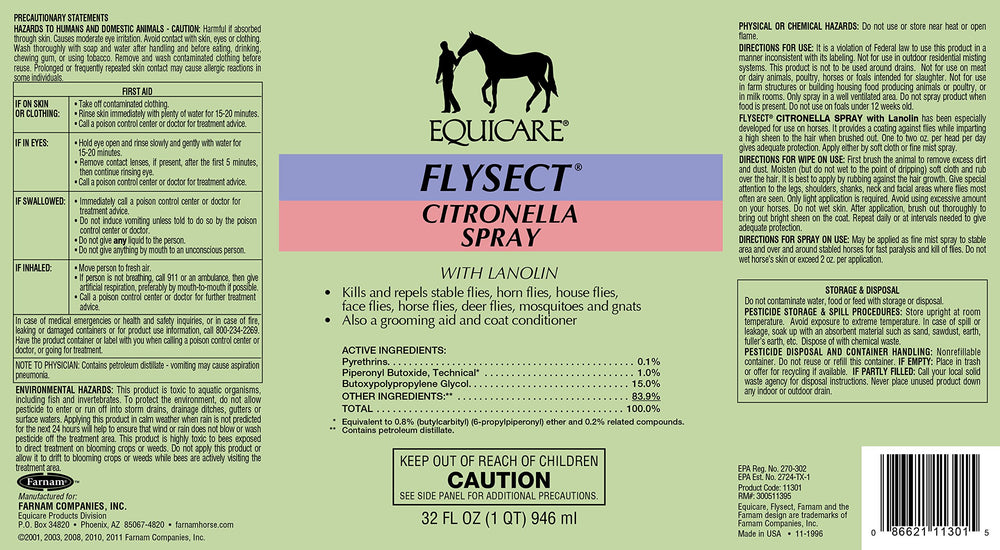Flysect Citronella Spray de Farnam Equicare, aplicado con facilidad para protección rápida