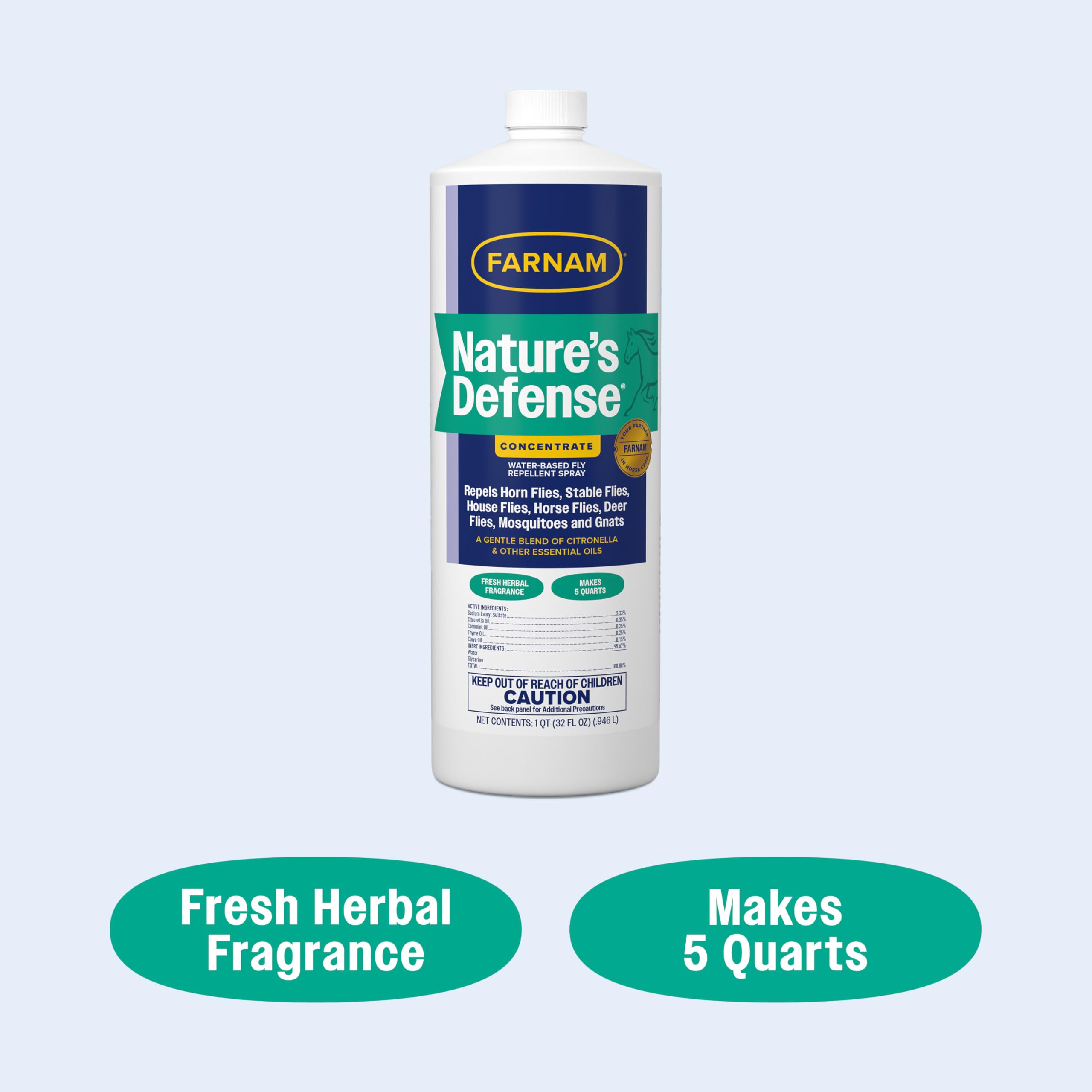 Aplicación en piel sensible; fórmula suave Farnam Nature’s Defense.
