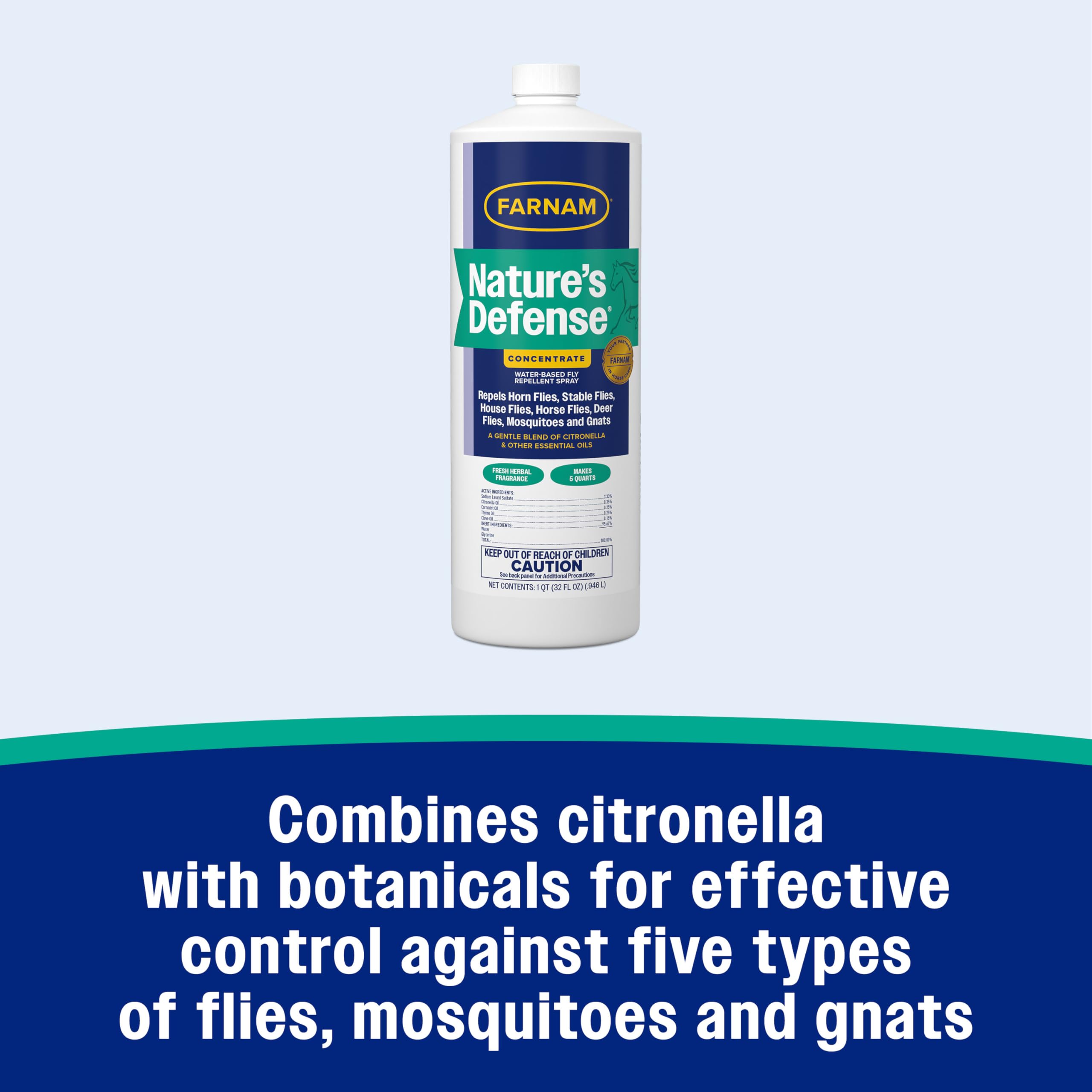 Chorro de spray Farnam Nature’s Defense para pulverización uniforme.