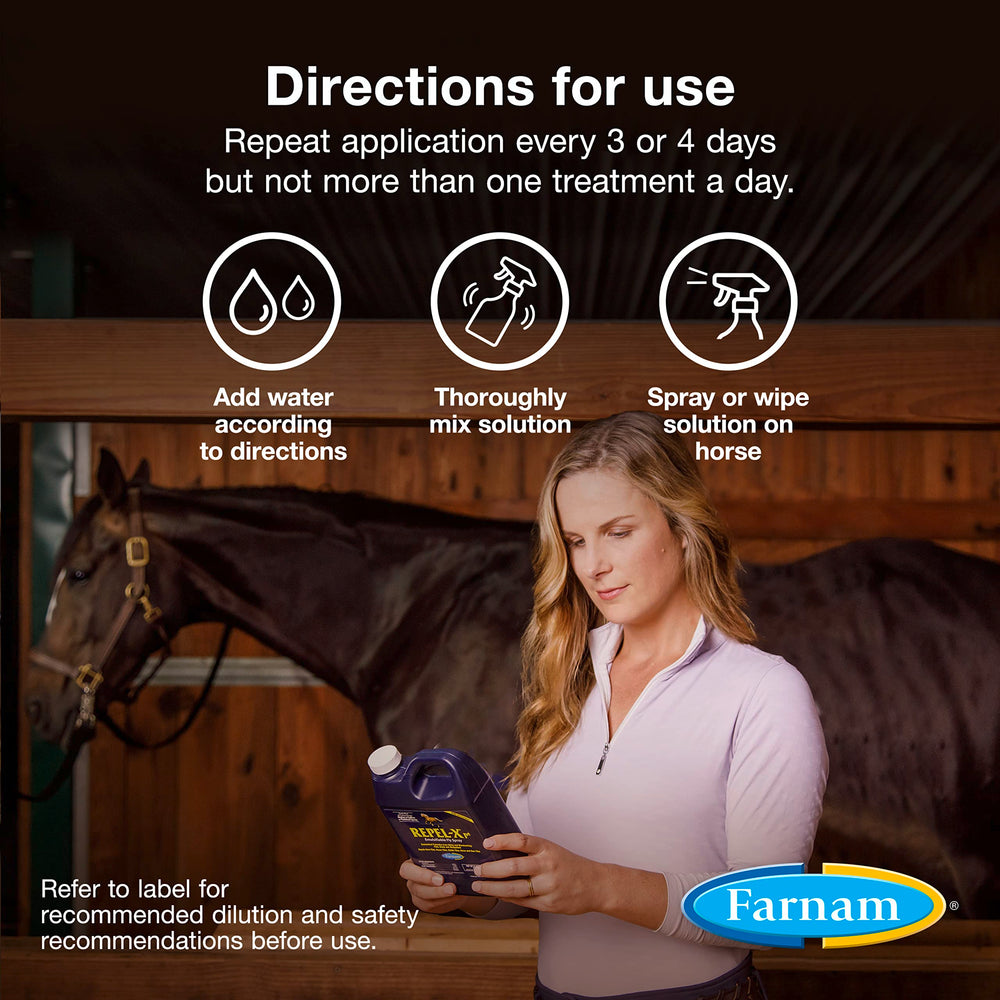 Control de insectos alrededor de caballos y establos con Repel-Xpe.