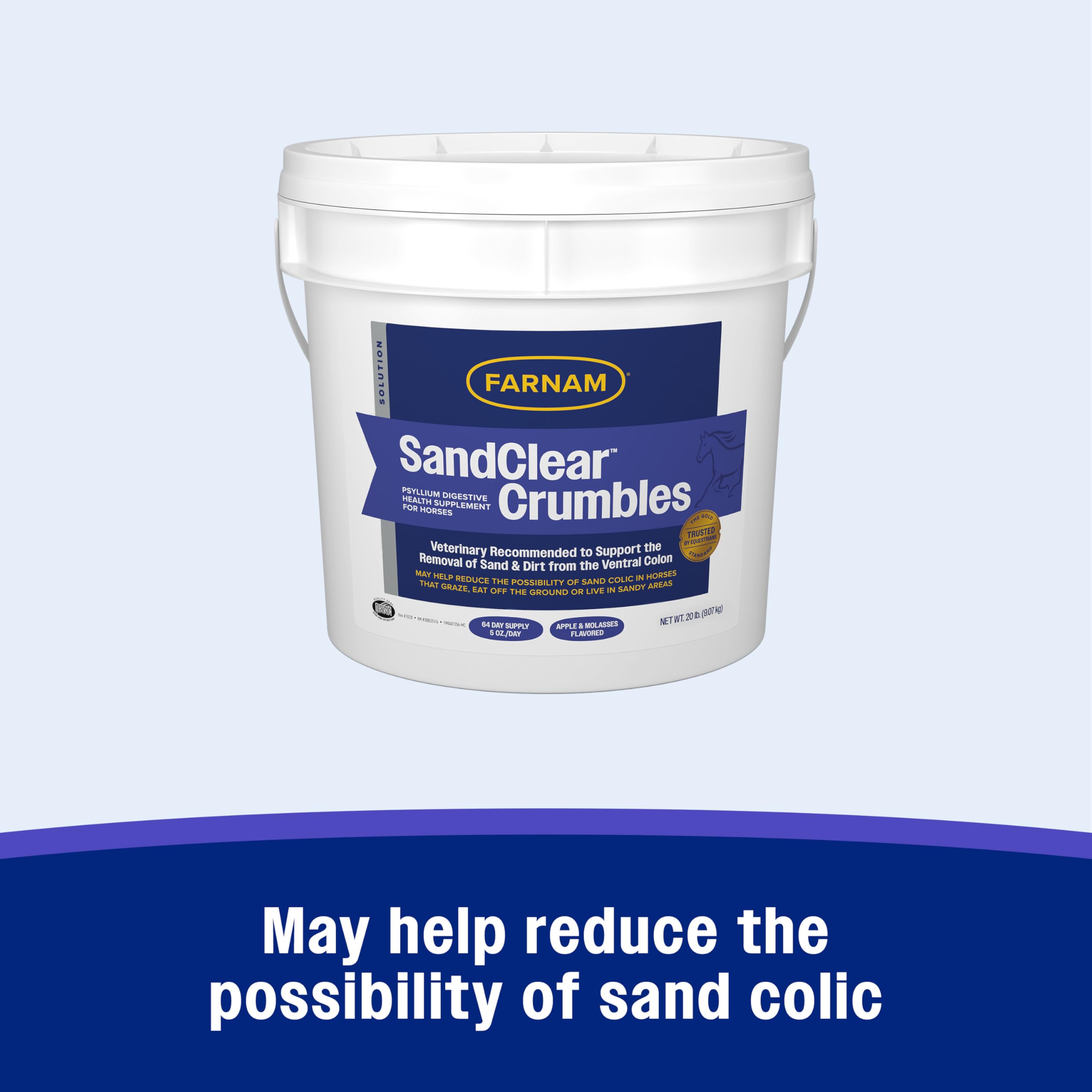 Caballo ingiriendo Farnam SandClear Crumbles mezclado en la comida