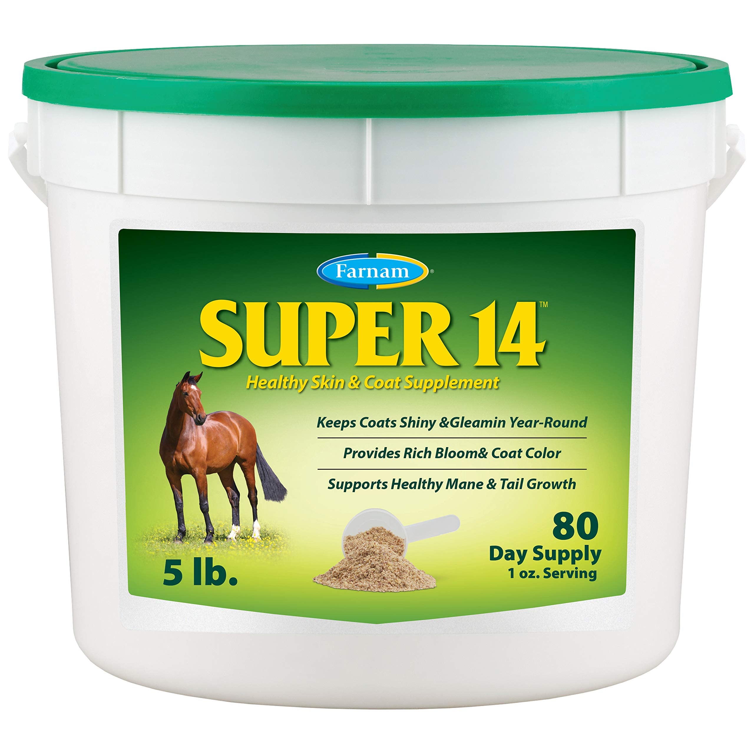 Farnam Super 14: etiqueta de la botella resalta fórmula para un pelaje más brillante