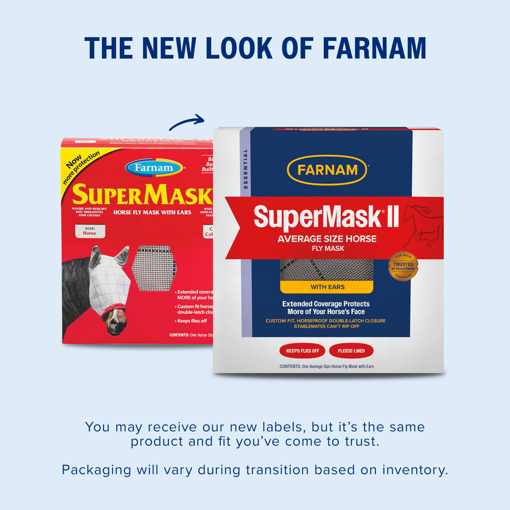 Farnam SuperMask II con orejas de malla suave para comodidad del caballo.