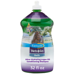 Farnam Vetrolin Bath: botella vertido muestra uso suave y eficaz para el baño de caballos