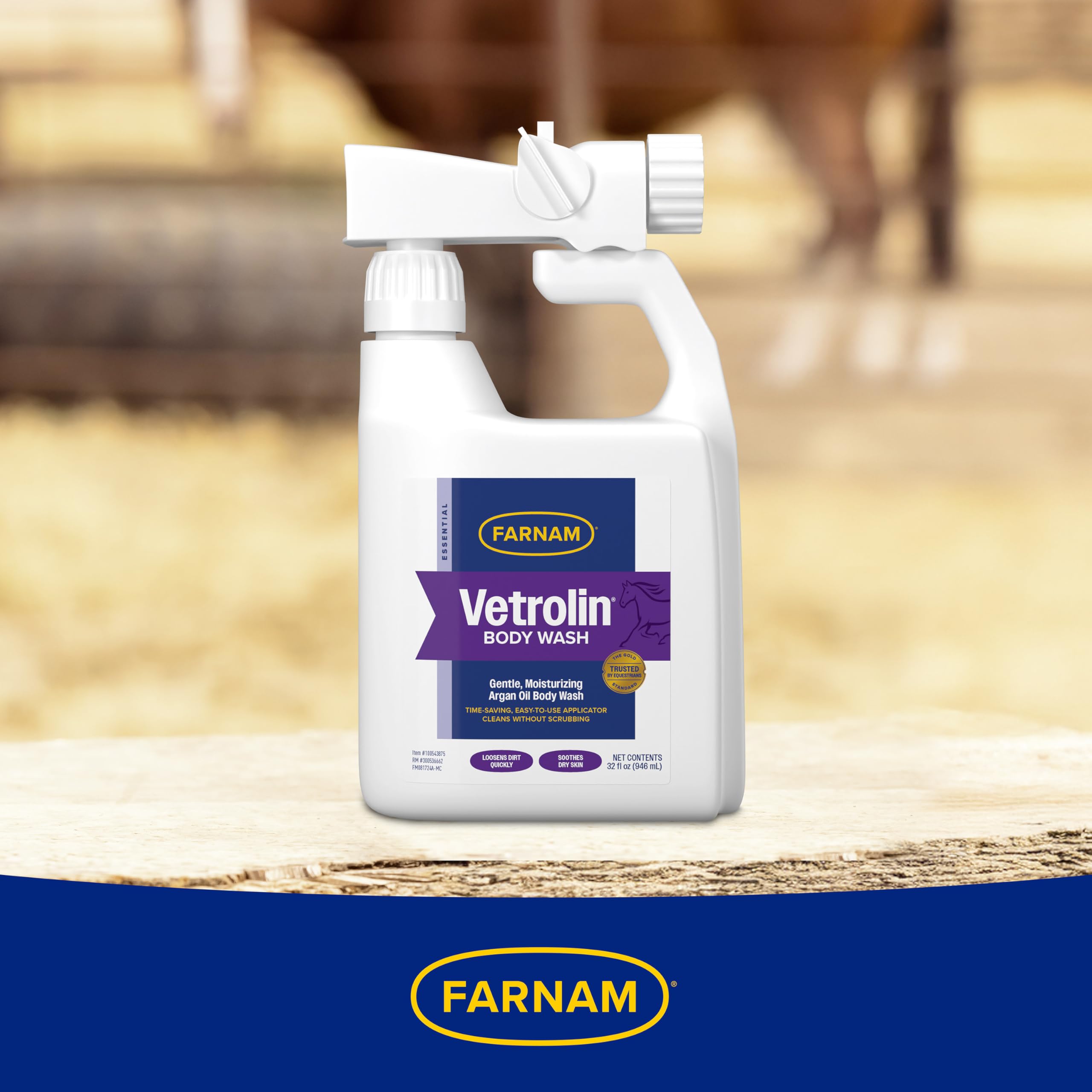 Piel seca calmada tras aplicar Farnam Vetrolin Body Wash.