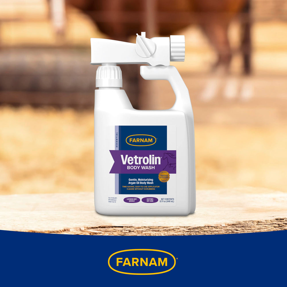 Piel seca calmada tras aplicar Farnam Vetrolin Body Wash.