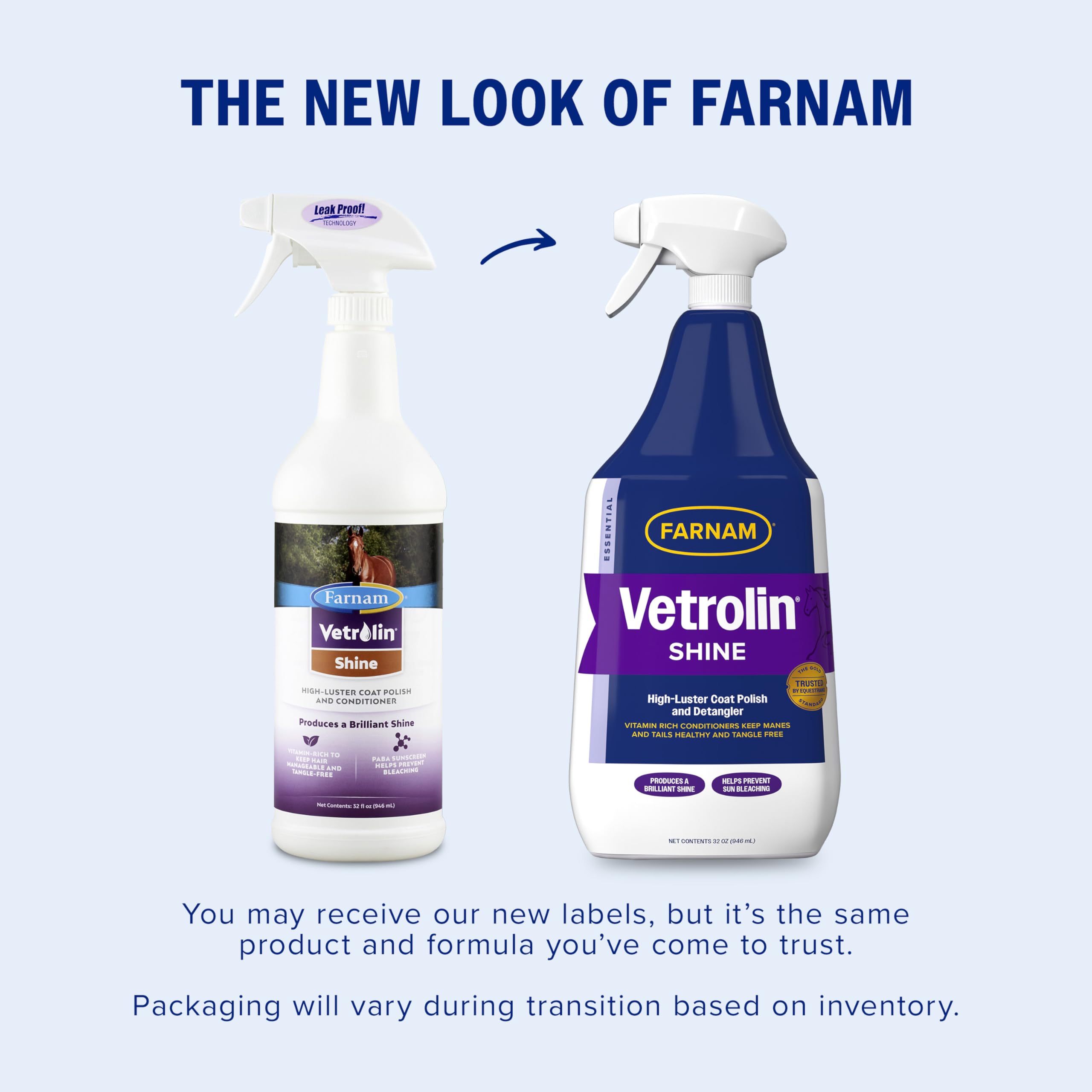 Farnam Vetrolin Shine facilita la aplicación en manto para desenredado y brillo.