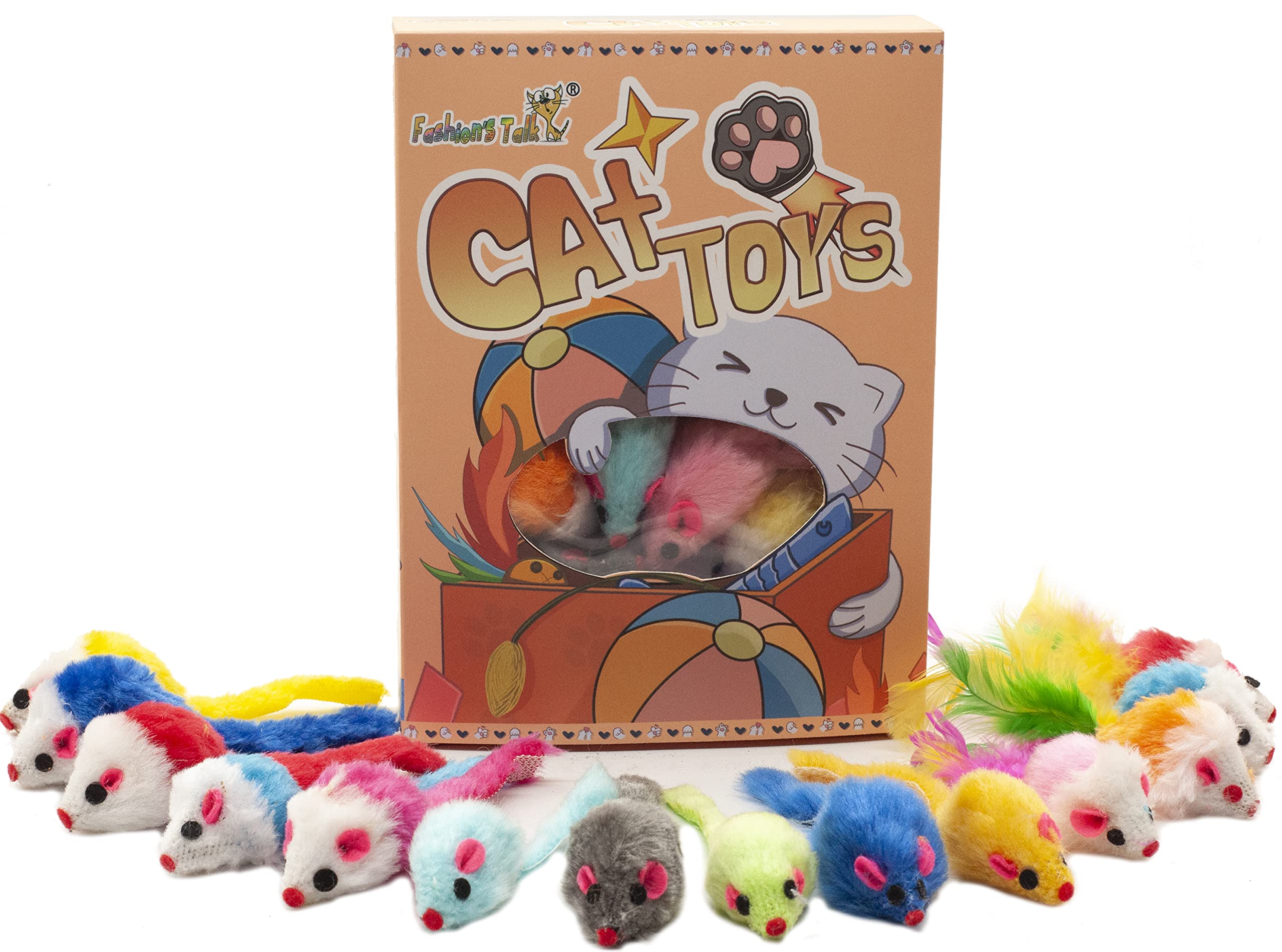 Fashion's Talk - Souris peluche multicolores: jeu d’intérieur stimulant la chasse.