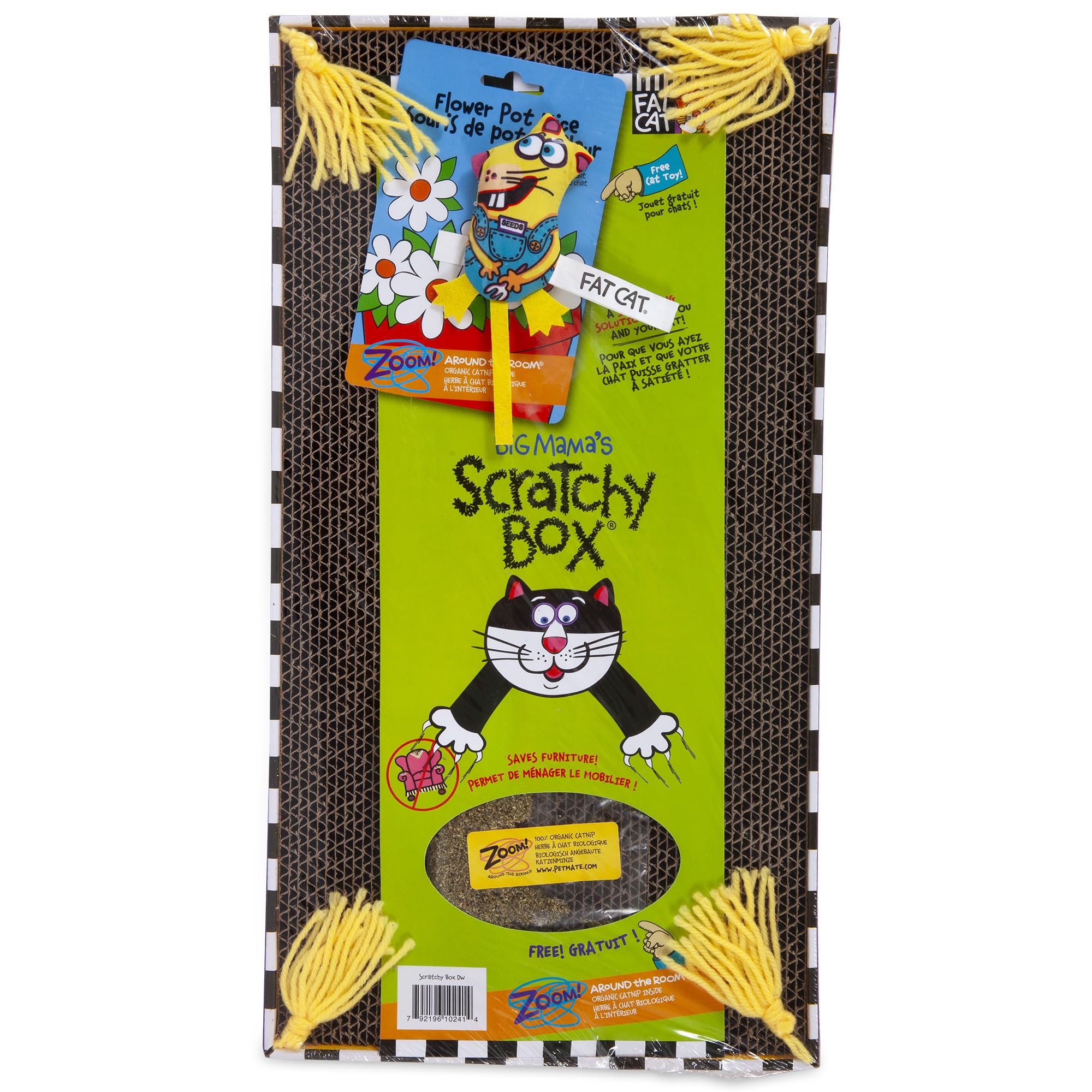 Fat Cat Big Mama's Scratch Box vista frontal, ideal para dirigir el rascar hacia la caja
