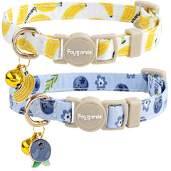 Collar Faygarsle para gata con patrón arándano-banano, azul claro, cómodo y visible para paseos.