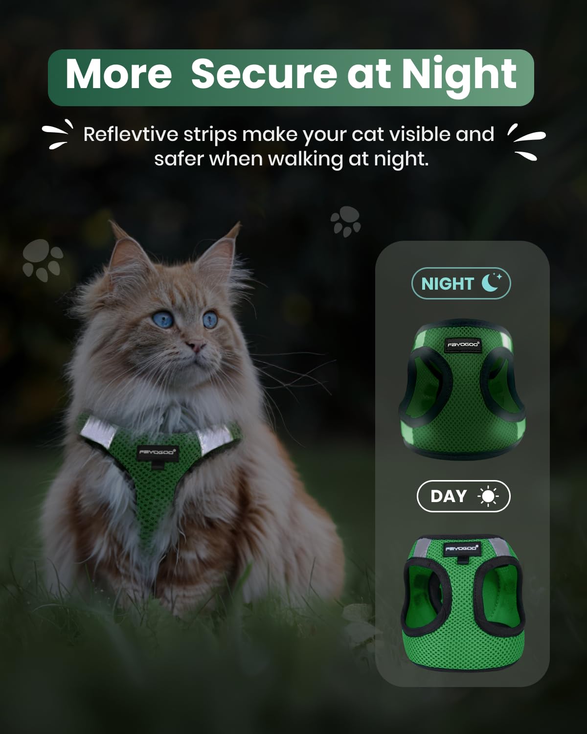 FAYOGOO arnés con reflectante para paseos nocturnos seguros.
