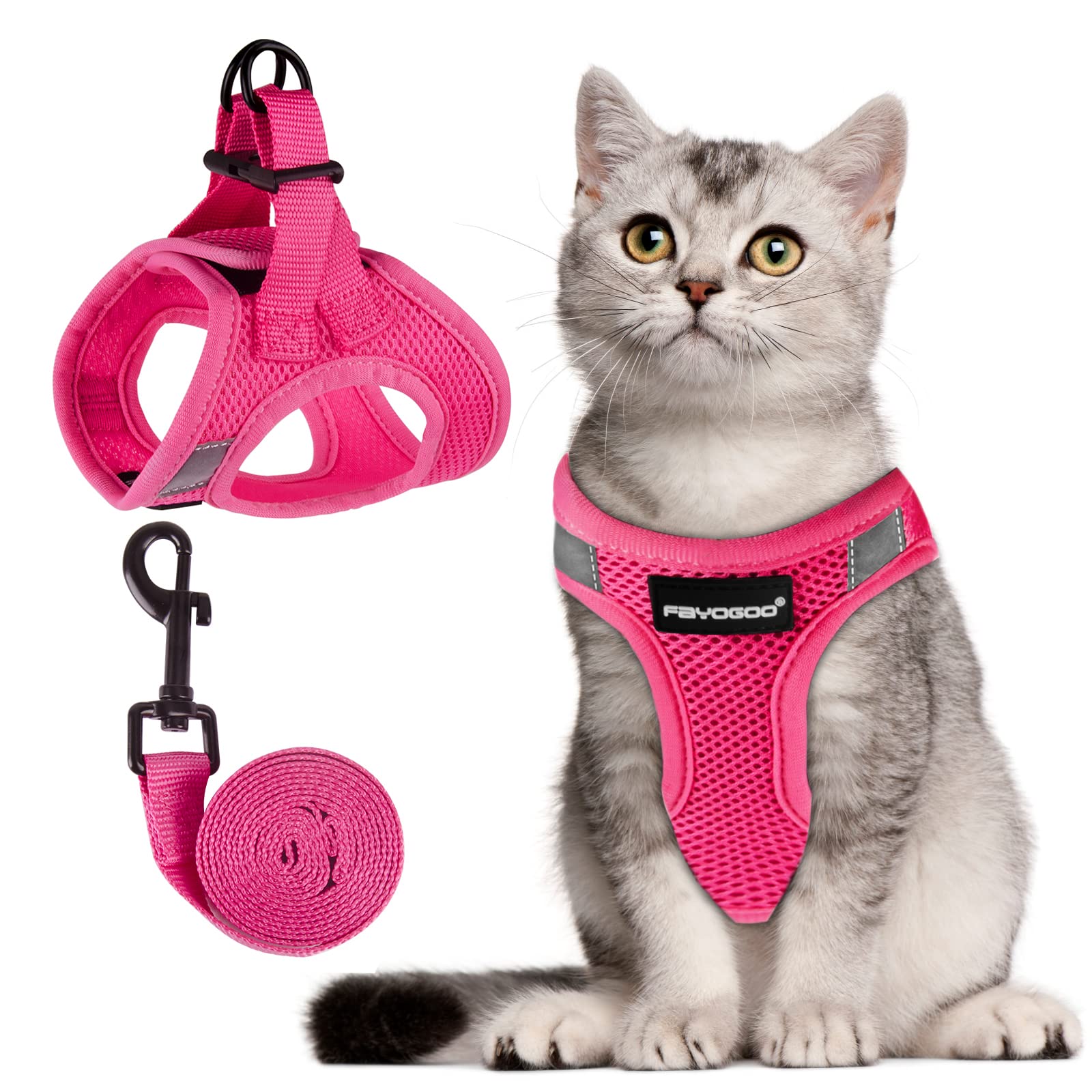 FAYOGOO arnés gato rosa paso a paso, cómodo para paseos diarios.