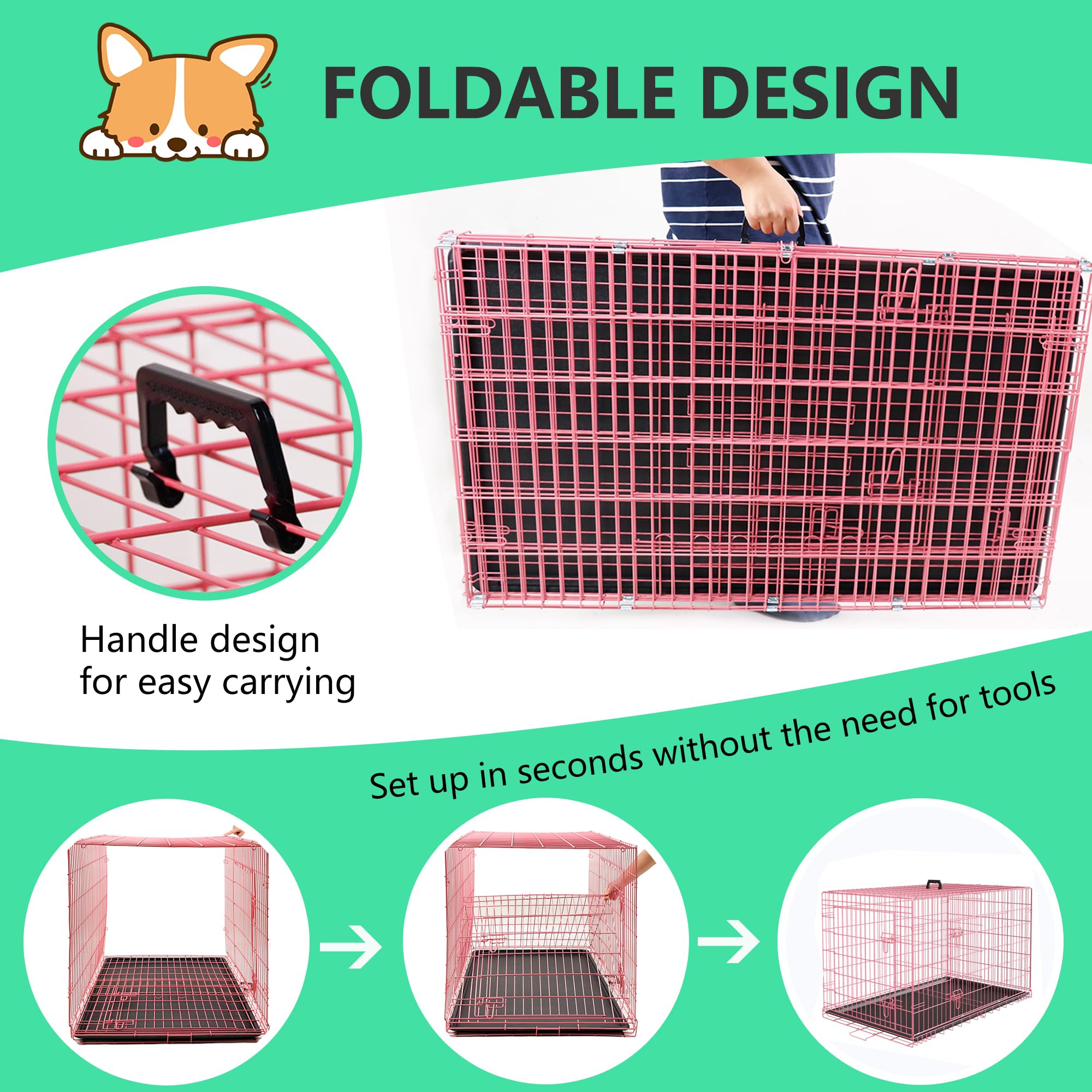 FDW caja para perros 24 pulgadas, base antideslizante para mayor estabilidad.