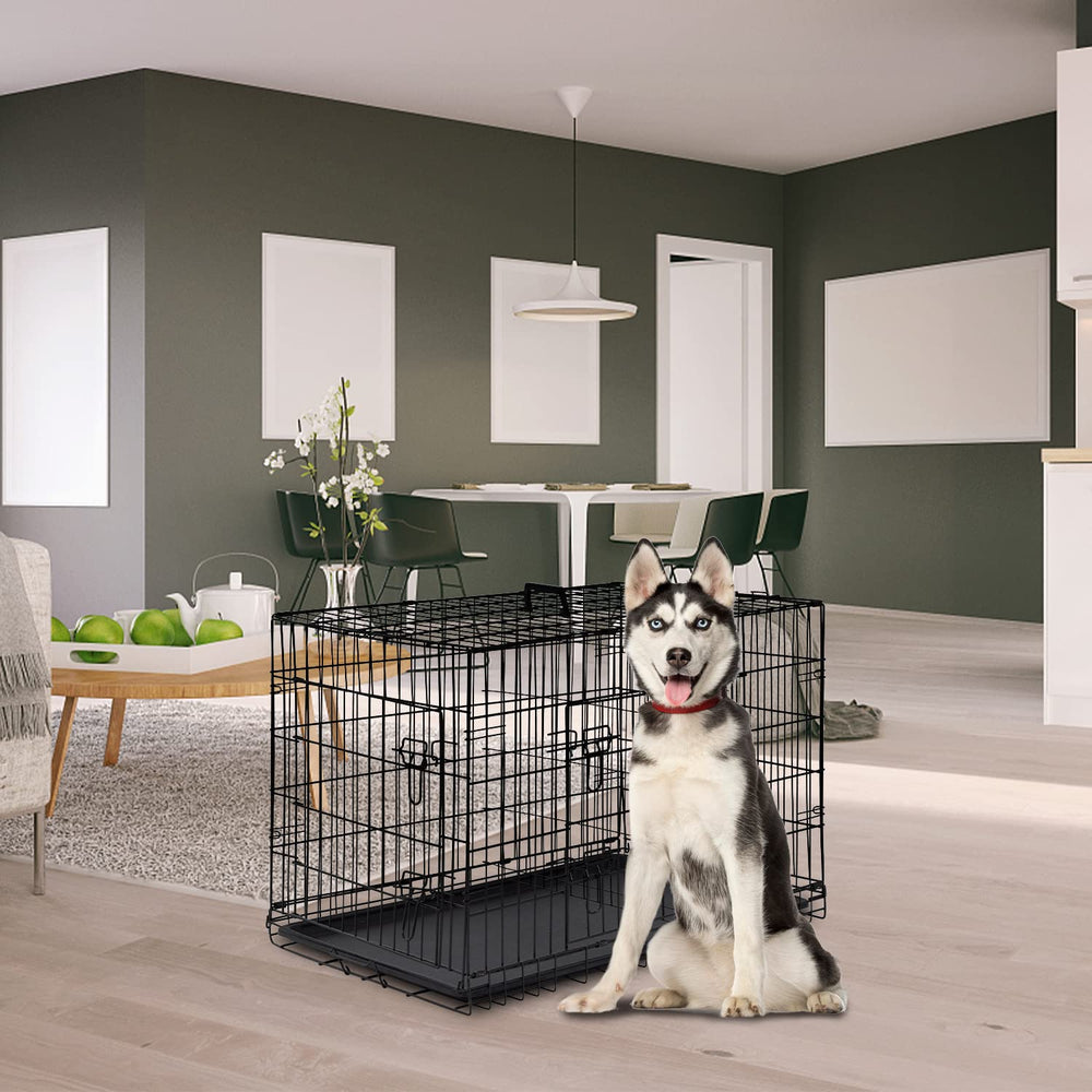 FDW jaula de 42 pulgadas, vista lateral, fácil de abrir con dos puertas