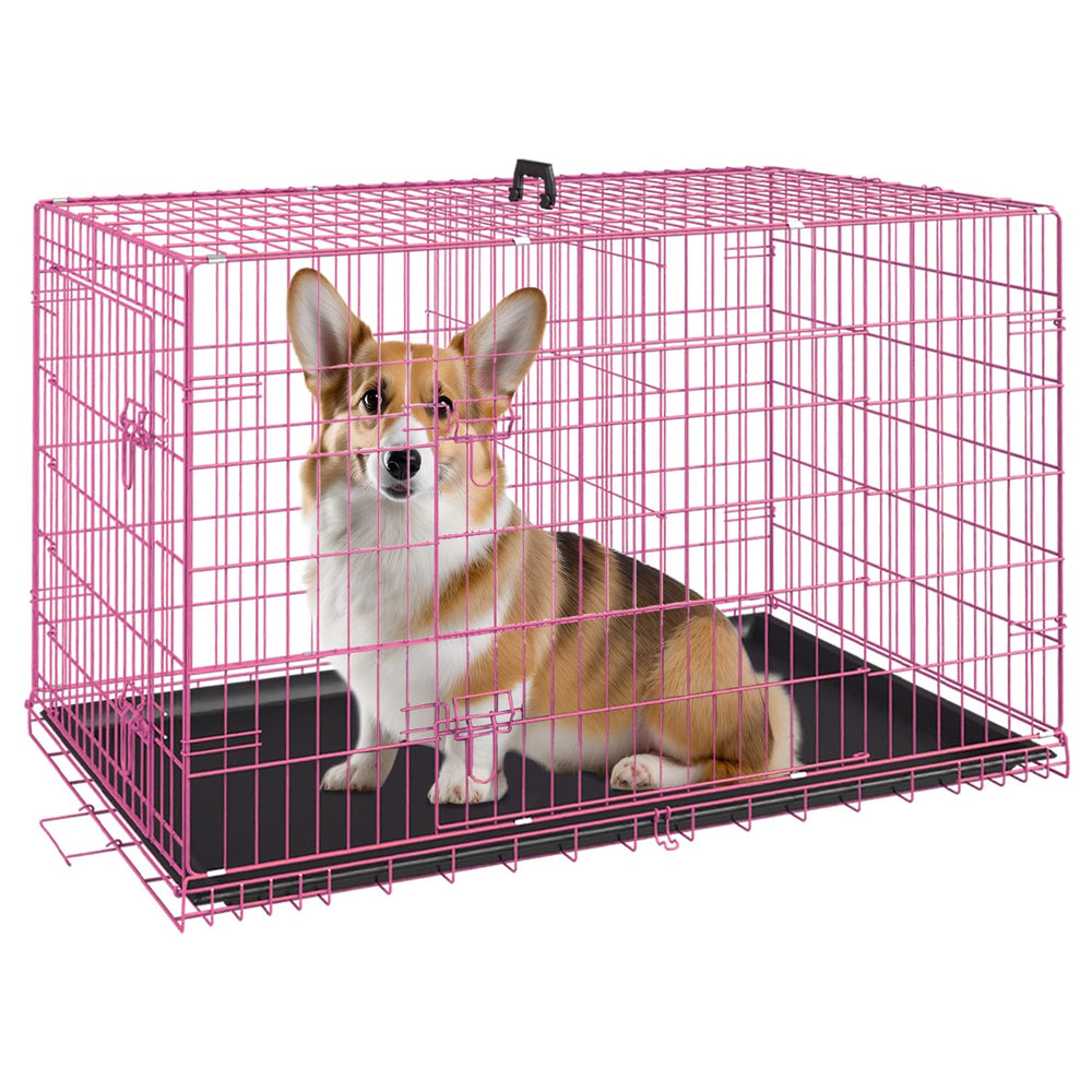 FDW jaula perro mediano 30 pulgadas, plegable con puerta doble para transporte seguro.