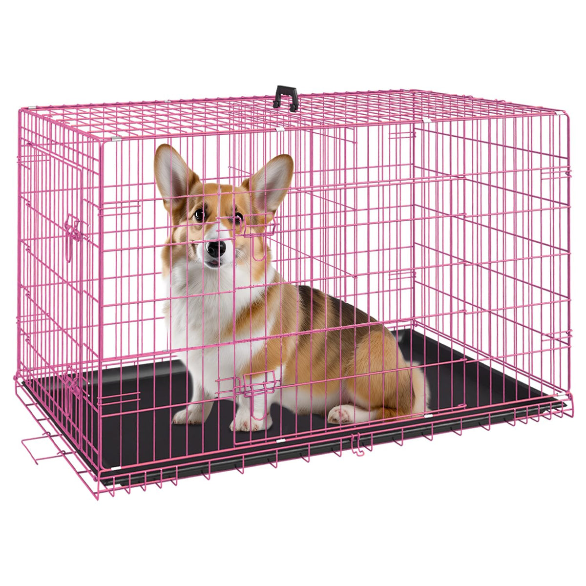 FDW jaula perro mediano 30 pulgadas, plegable con puerta doble para transporte seguro.