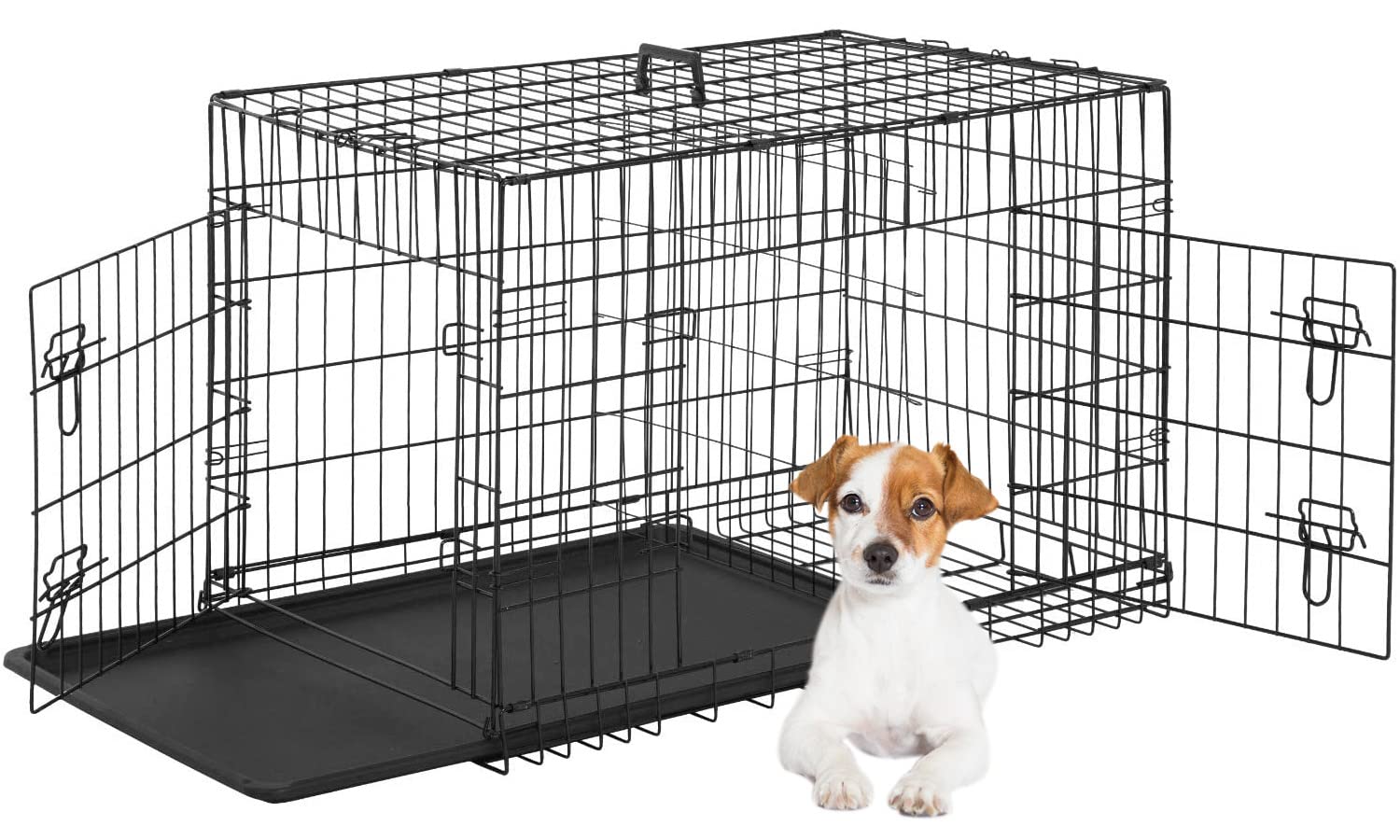 FDW jaula para perros 24 pulgadas con puerta frontal, segura y plegable para uso interior.