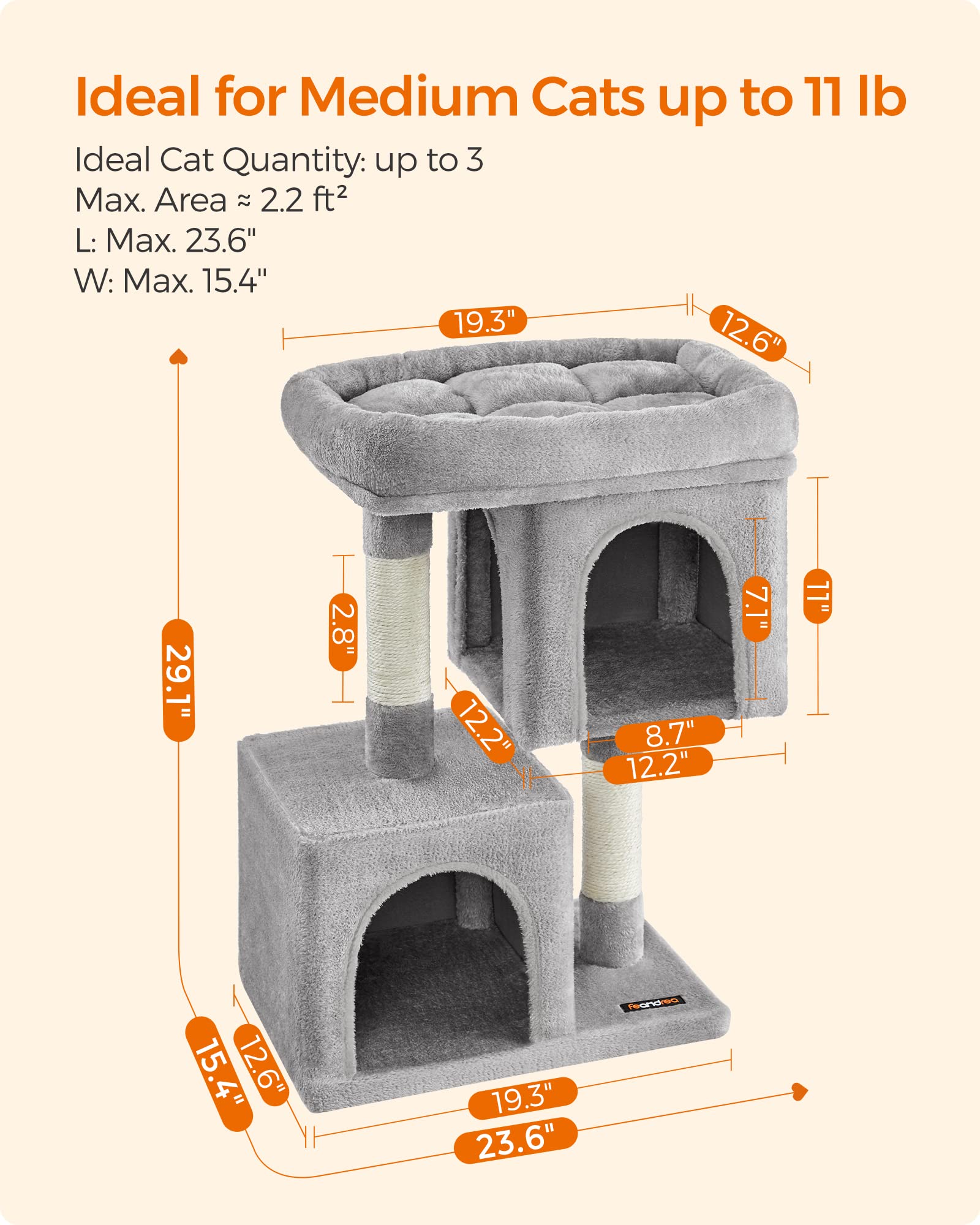 Feandrea Arbol Gato: base amplia y estable para seguridad en el hogar.