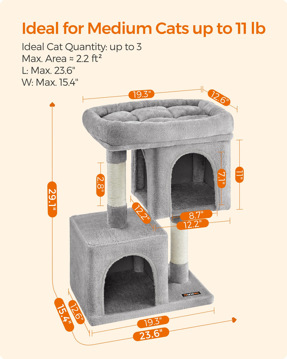 Feandrea Arbol Gato: base amplia y estable para seguridad en el hogar.