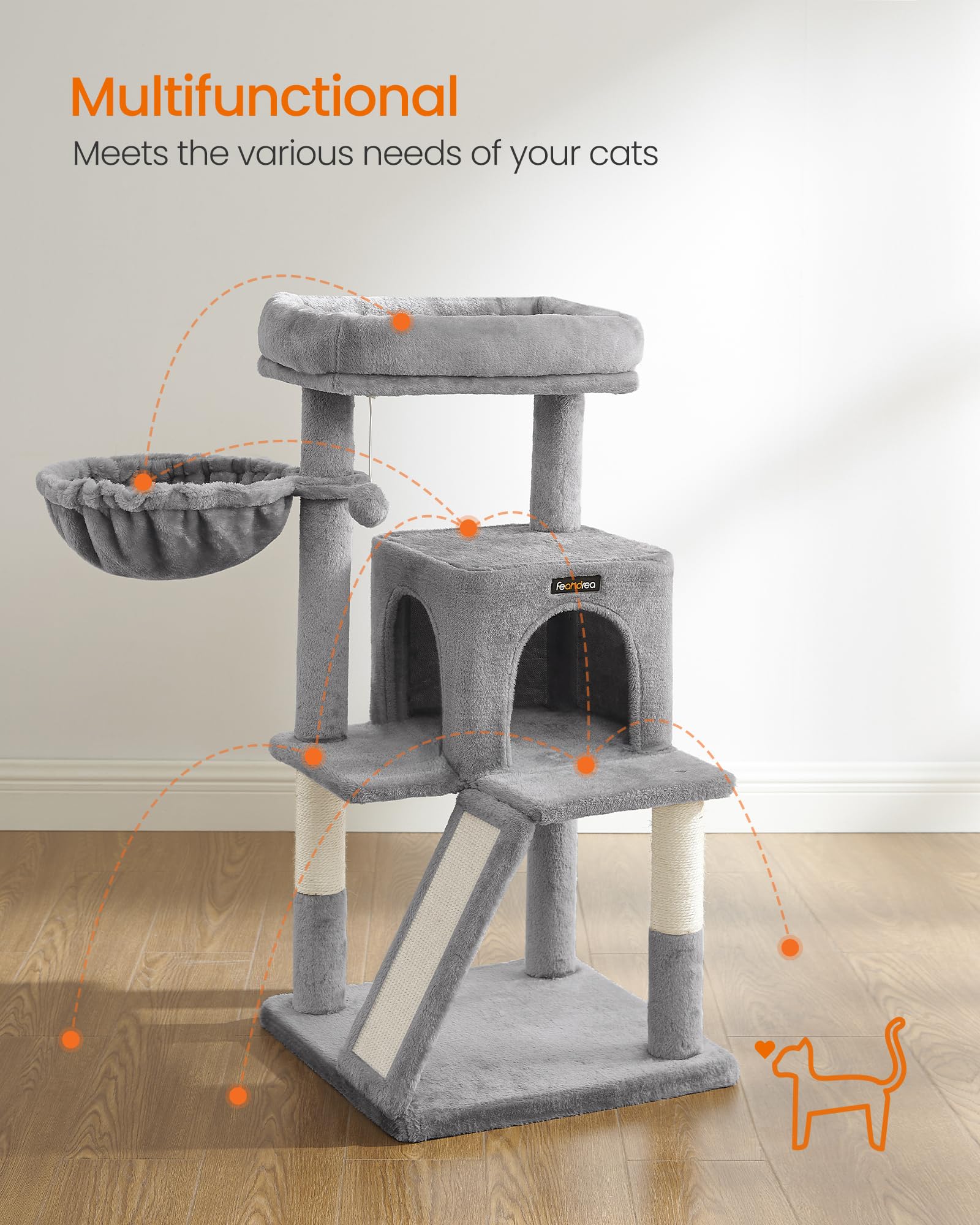 Feandrea árbol gatos cueva-dos-puertas con acceso cómodo.