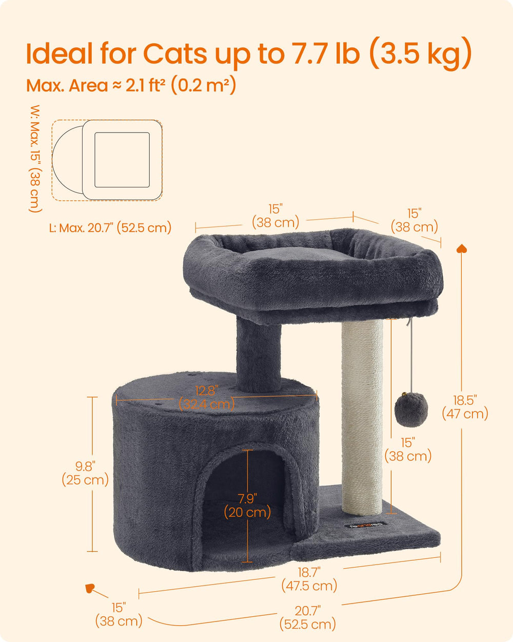 Feandrea arbol-gatos-diseño-compacto: diseño compacto para hogares con poco espacio.