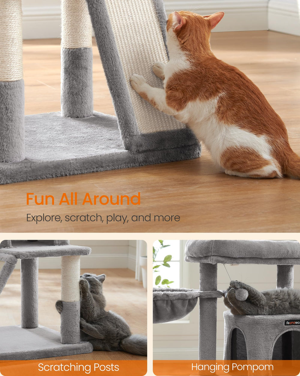Feandrea árbol gatos multi-niveles facilita exploración y descanso.