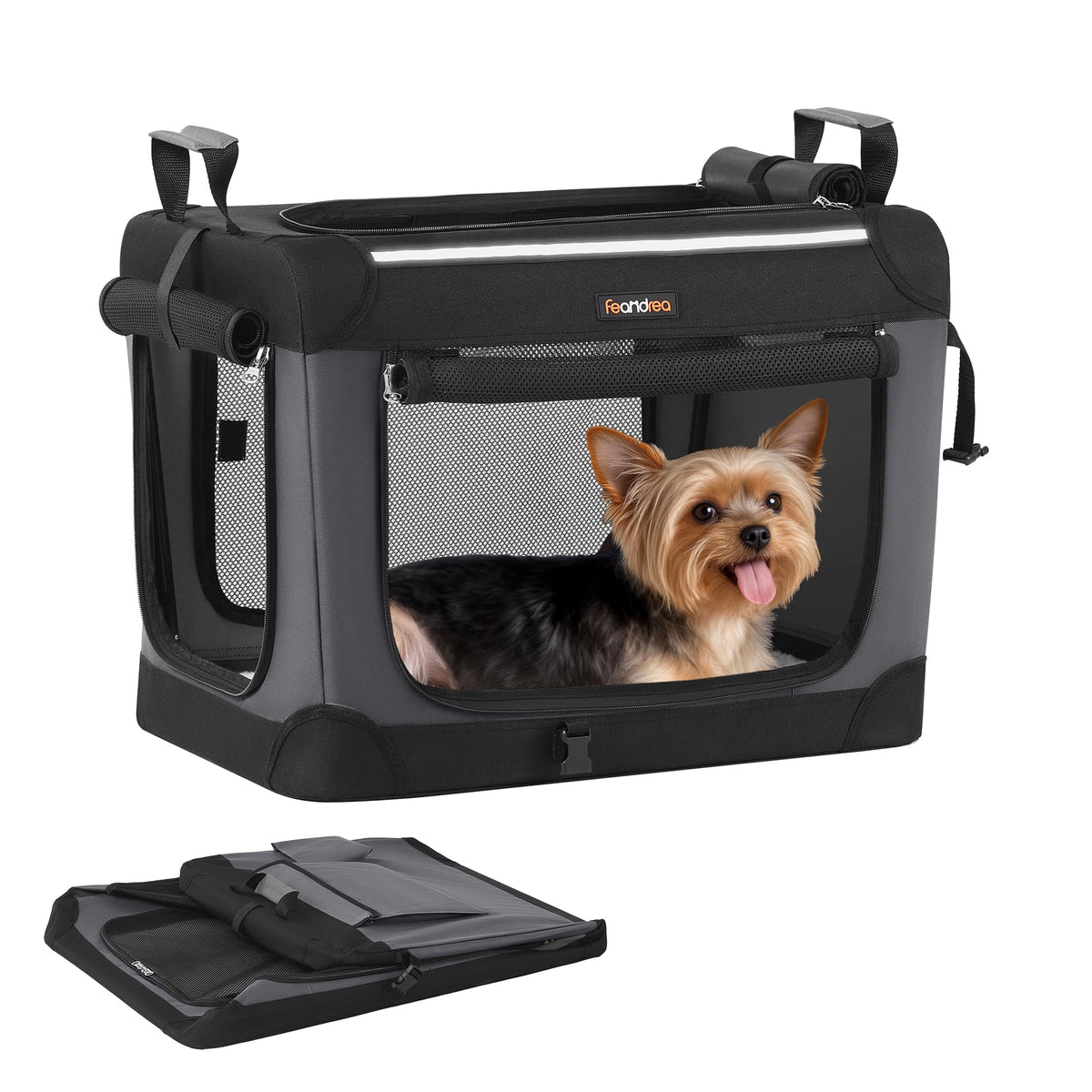 Feandrea: caja para perro de 20 pulgadas, vista frontal, transporte cómodo para viajes cortos.