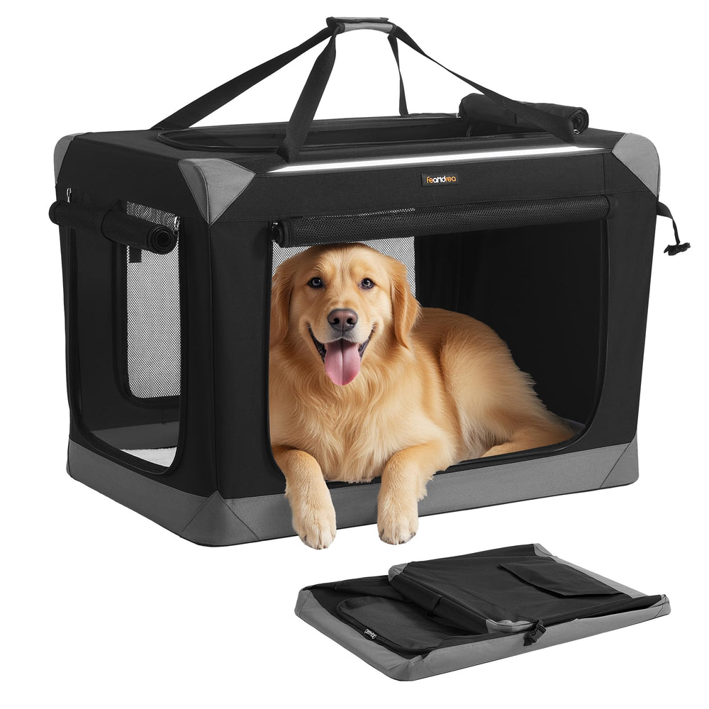 Feandrea jaula plegable para perros con puertas de malla para ventilación y confort.