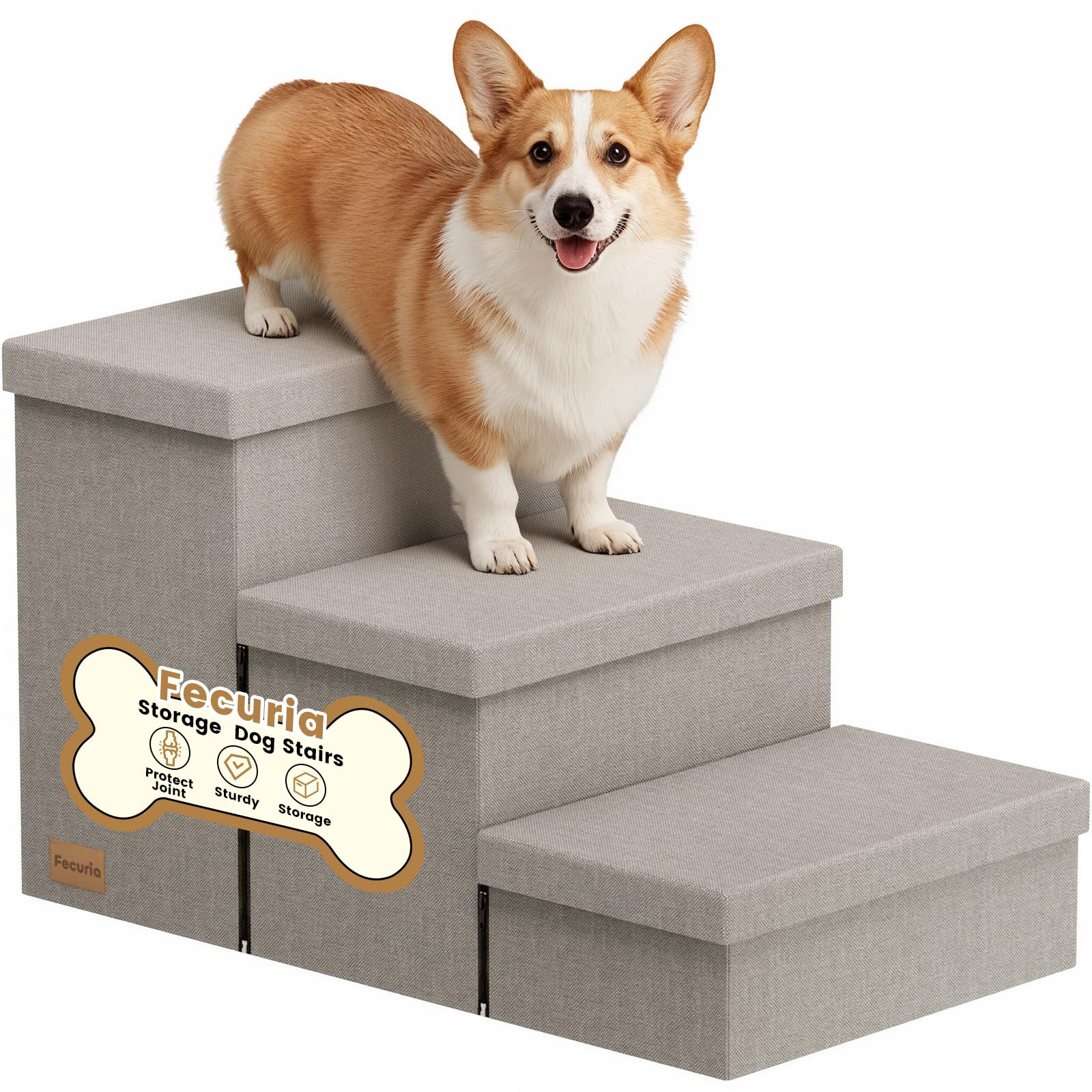 Fecuria escaleras para perros de 3 peldaños con almacenamiento oculto para juguetes