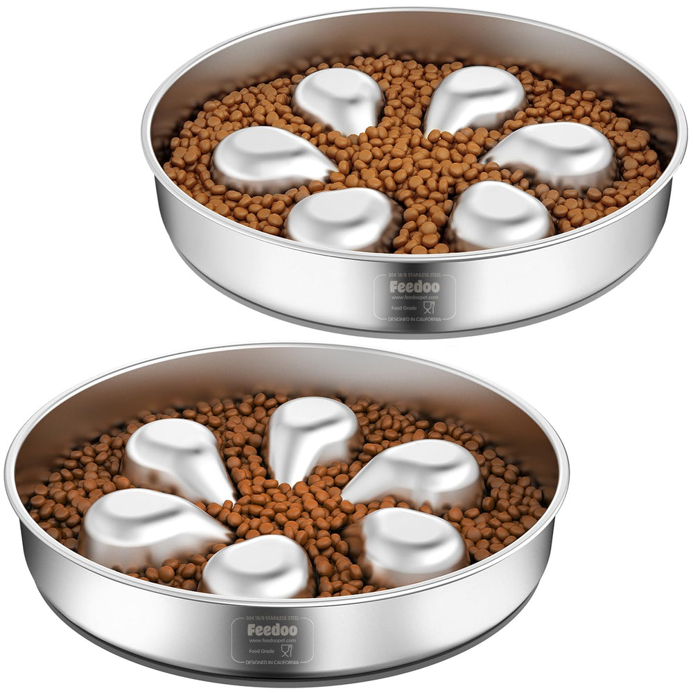 Feedoo plato lento para perros grandes en acero 304, promueve ingesta pausada.