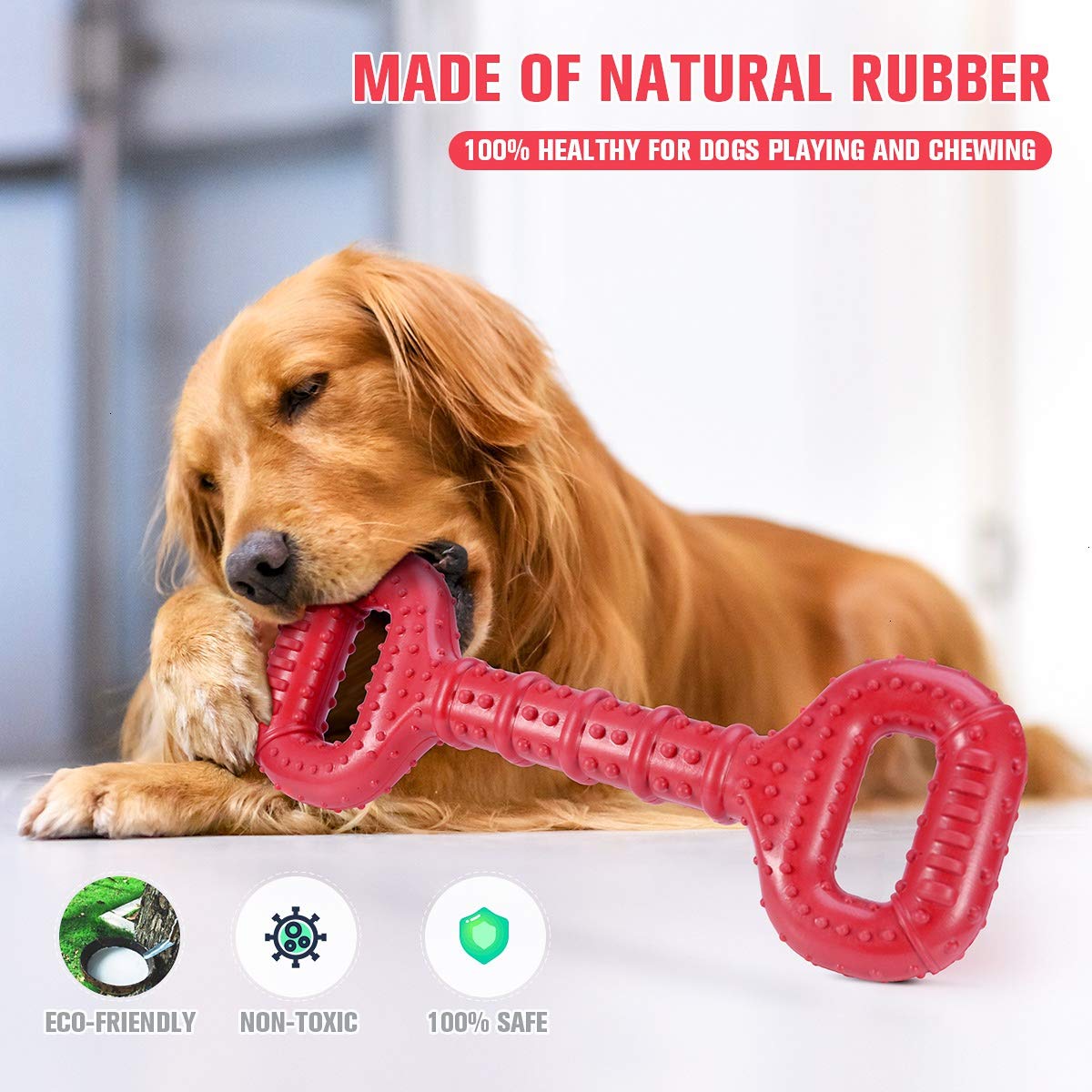 Feeko juguete de goma natural rojo para mordidas duraderas