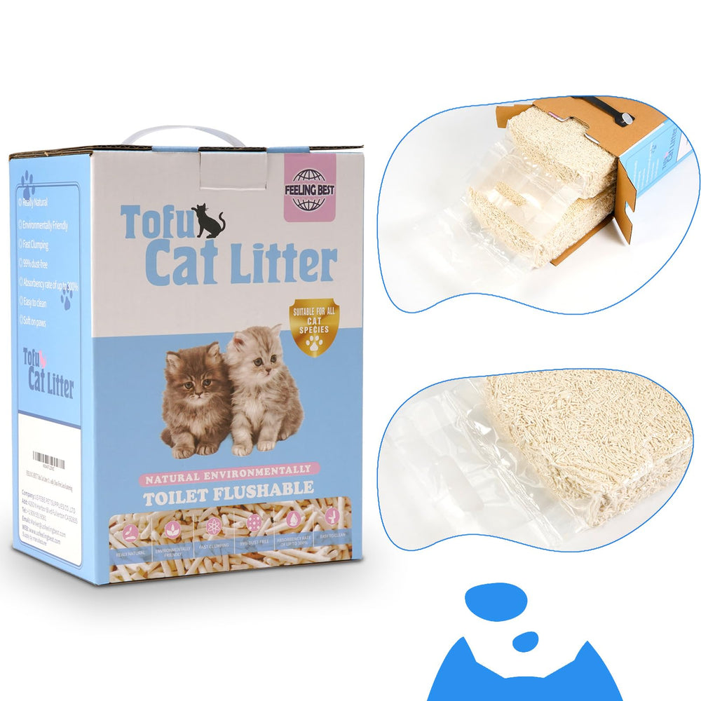 FEELING BEST tofu cat litter aglomeración rápida para cajas limpias.