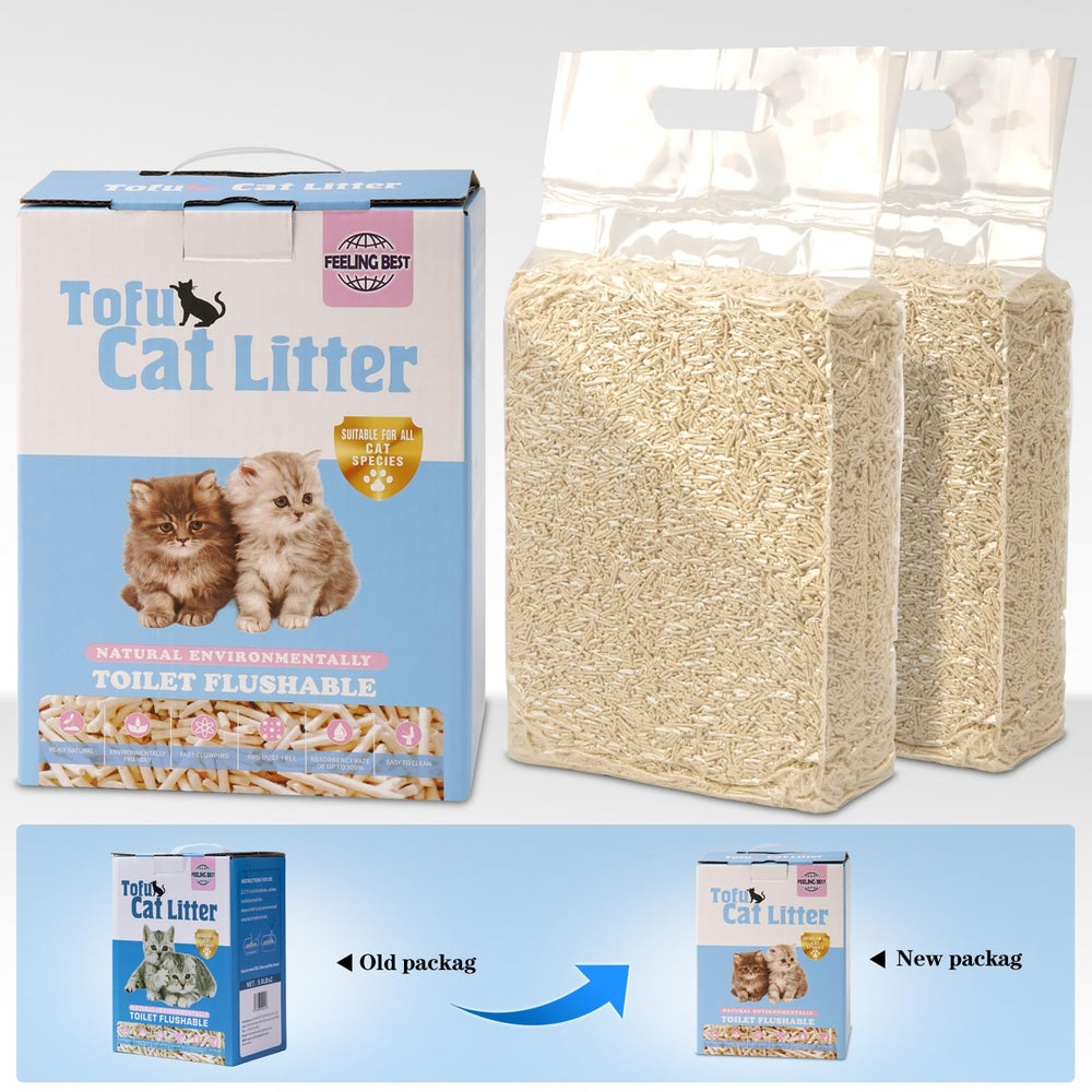 FEELING BEST tofu cat litter textura 1,5 mm, mejor absorción y aglomeración.