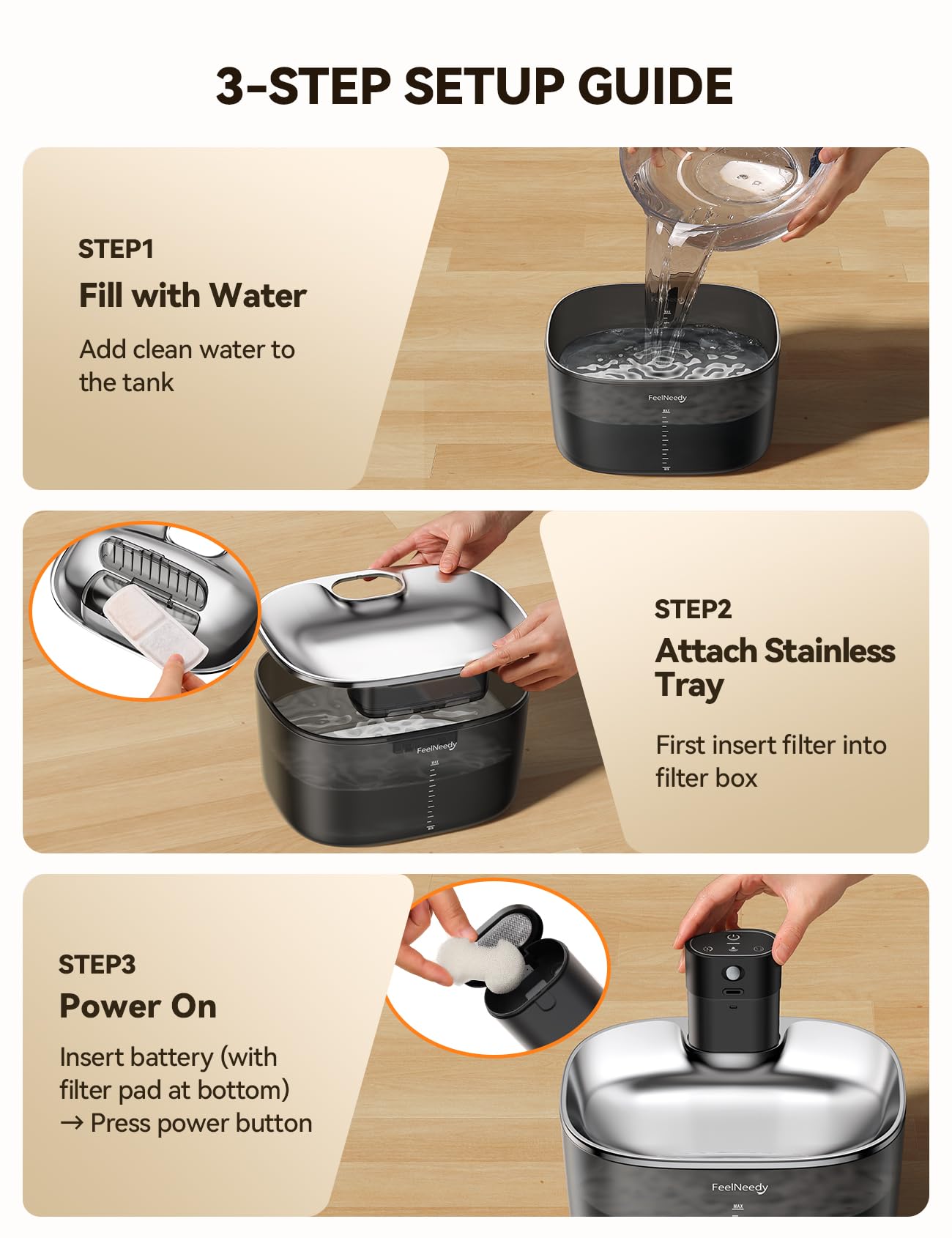 FEELNEEDY: bandeja de agua 260 ml para fuente de gatos FN-W07, bebida cómoda