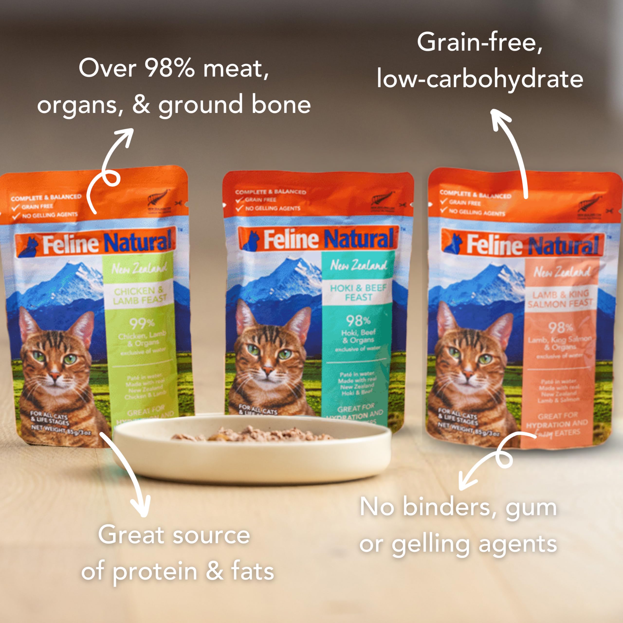 Feline Natural pate textura suave: ideal para gatos selectivos.