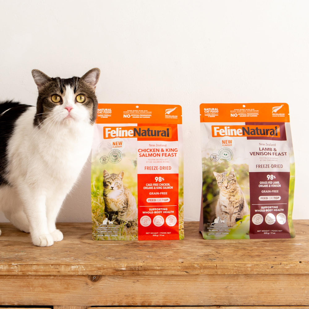 Feline Natural ideal como comida completa o topper para enriquecer cada comida.