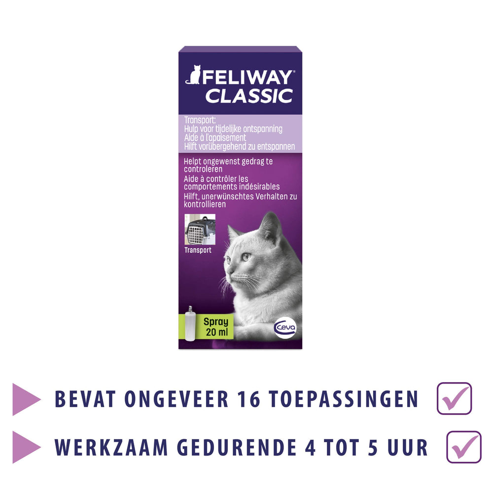 Feliway Classic Spray en zonas problemáticas para reducir orina fuera de la bandeja.