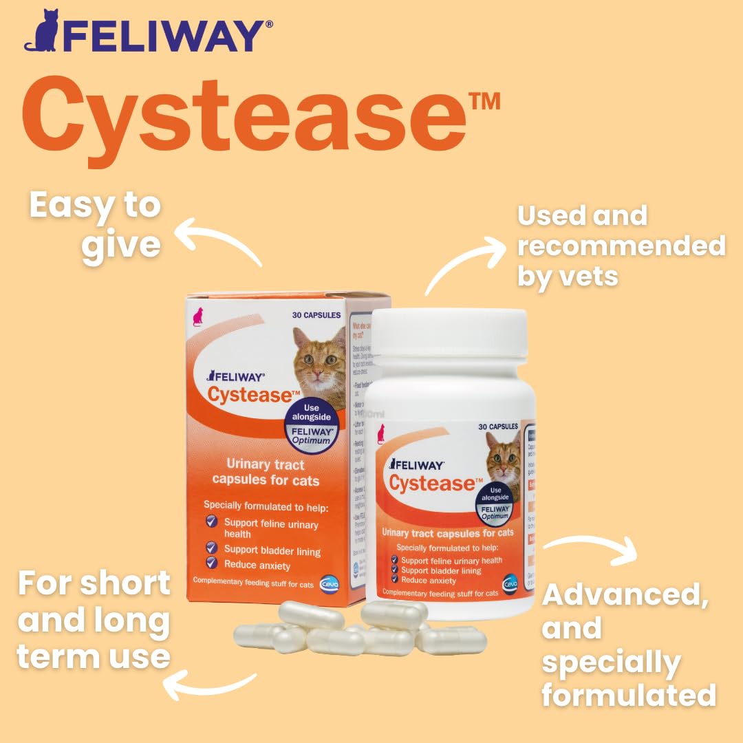 Feliway Cystease cápsulas abiertas sobre la mano.