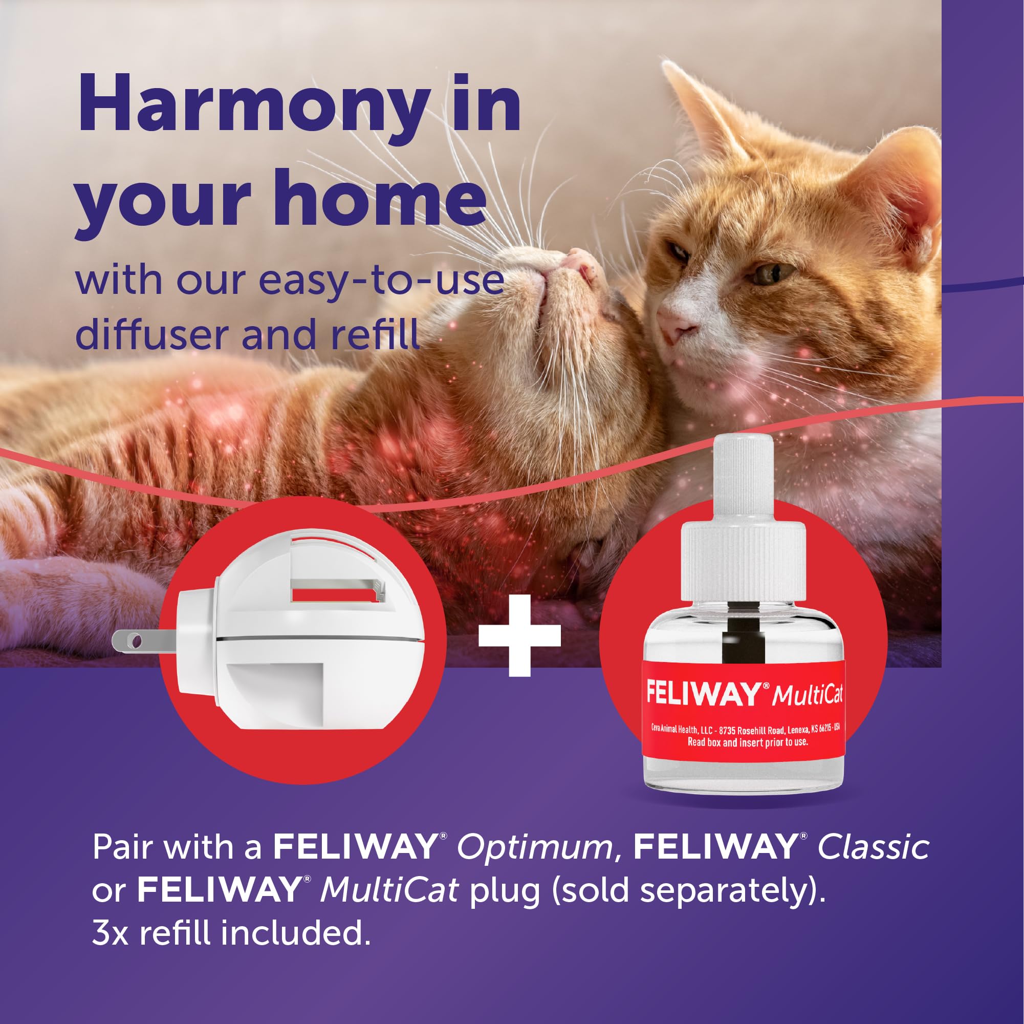 Feliway MultiCat: conjunto triple de recargas para uso continuo.