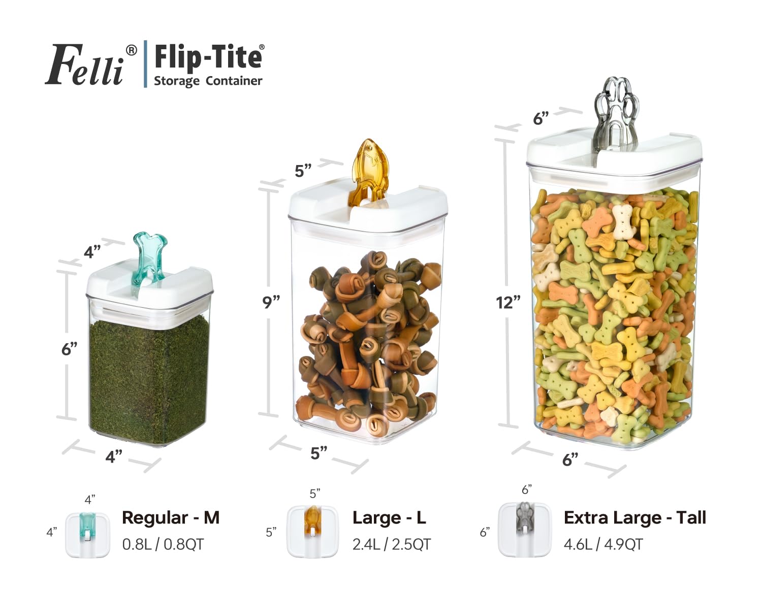 Contenedor medio de cinco pulgadas Felli Flip Tite para snacks y premios.