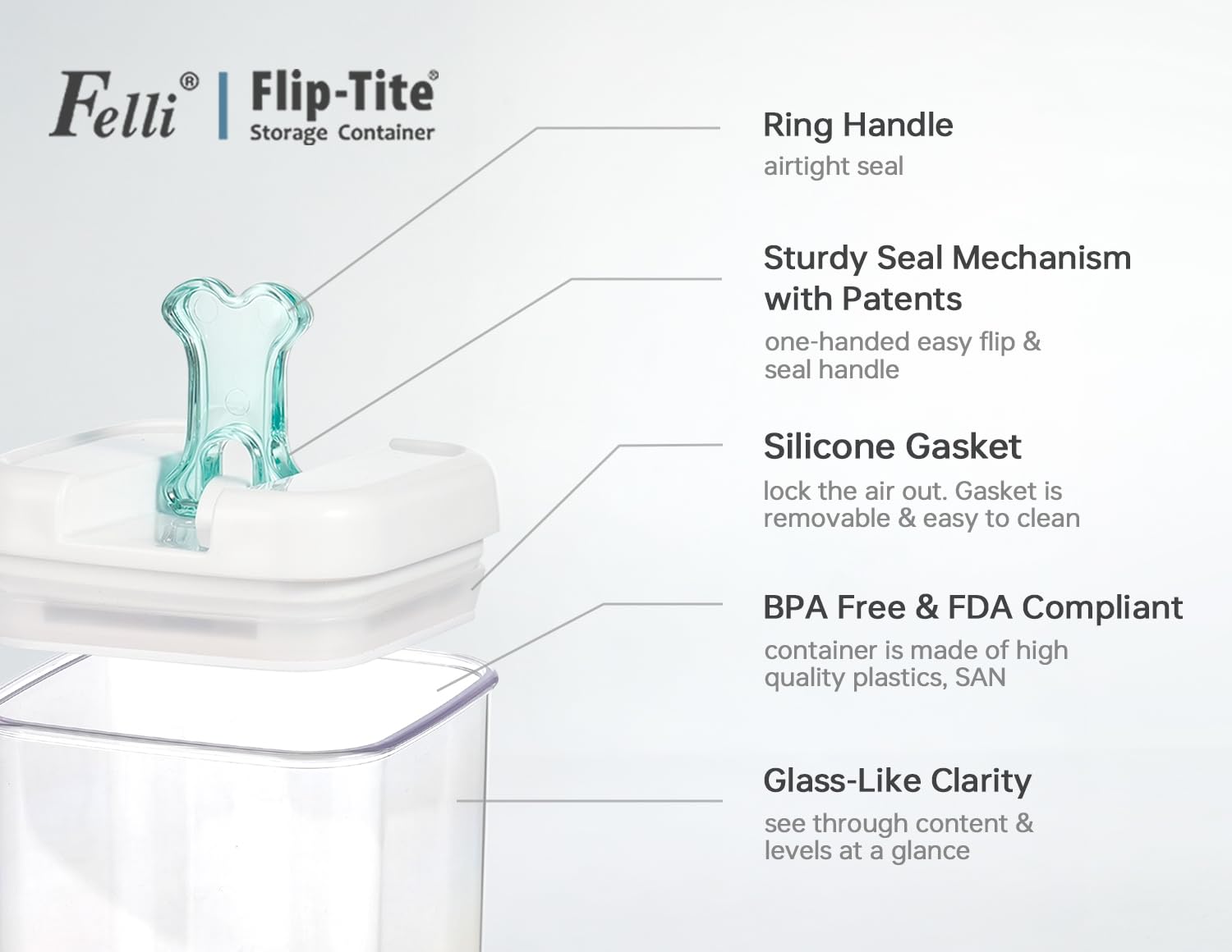 Diseño apilable de Felli Flip Tite optimiza el espacio en despensa.