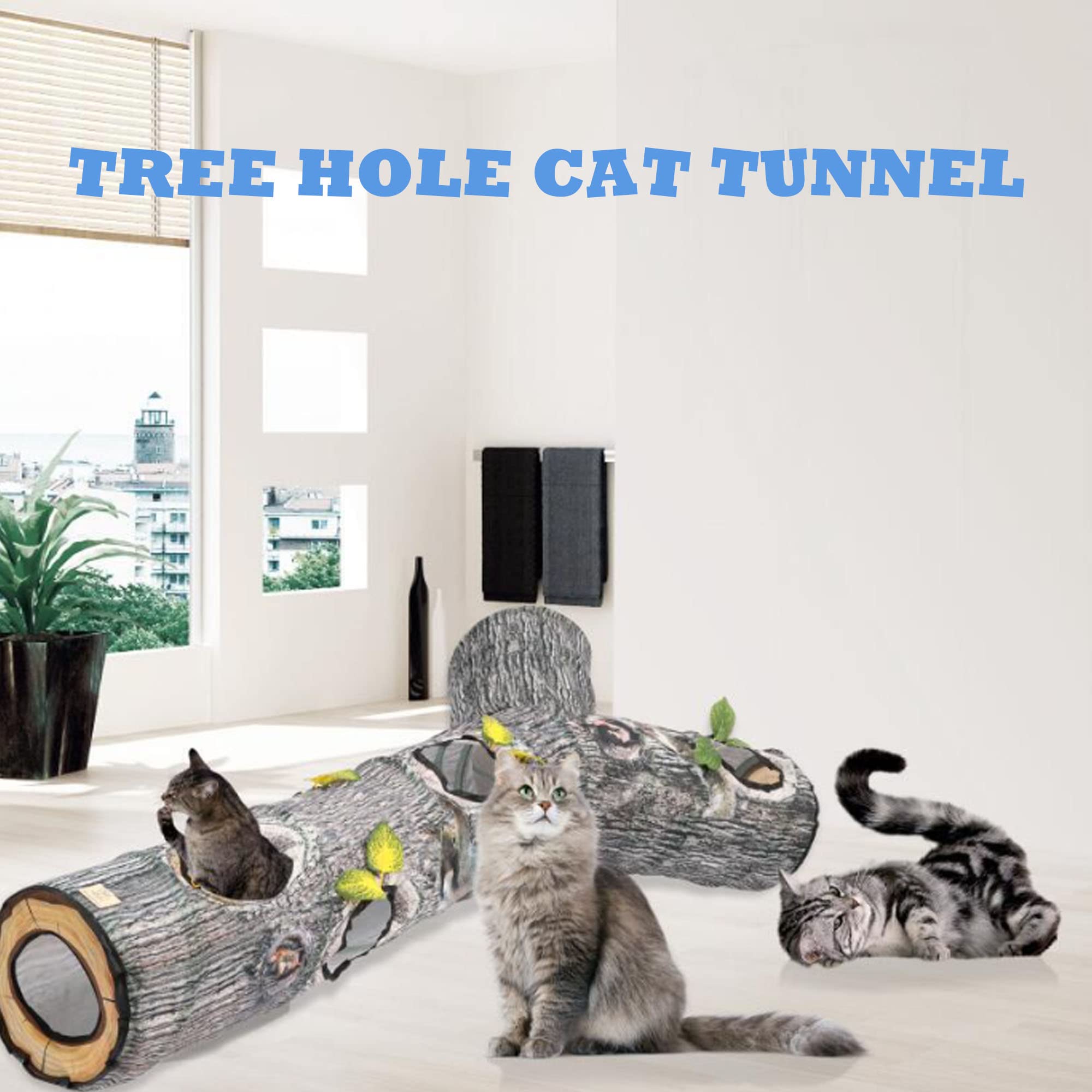 FelRelWel Cat Tunnel acabado verde con hojas: aspecto realista para diario uso