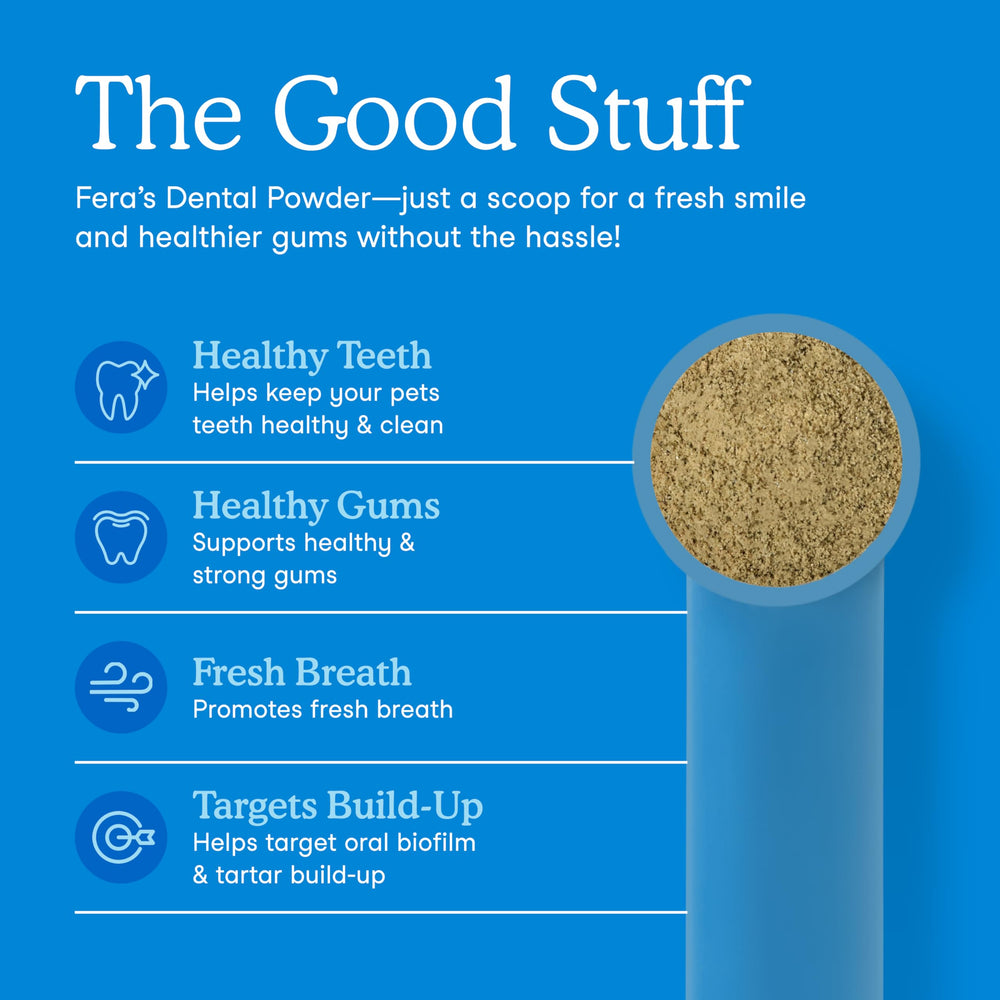Cuchara incluida para dosificación fácil de Fera Pets Polvo Dental