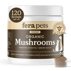Fera Pets frasco de suplemento de hongos en polvo para perros y gatos, apoya la salud inmune