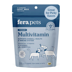 Topper de Leche de Cabra Fera Pets en frasco para apoyar la digestión suave.