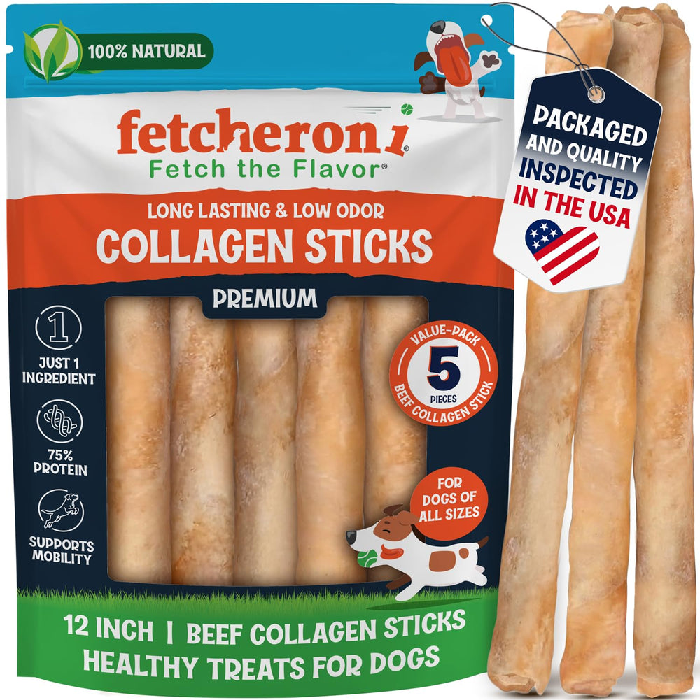 FetcheronPalitos de colágeno 12 pulgadas para perro, mordida duradera