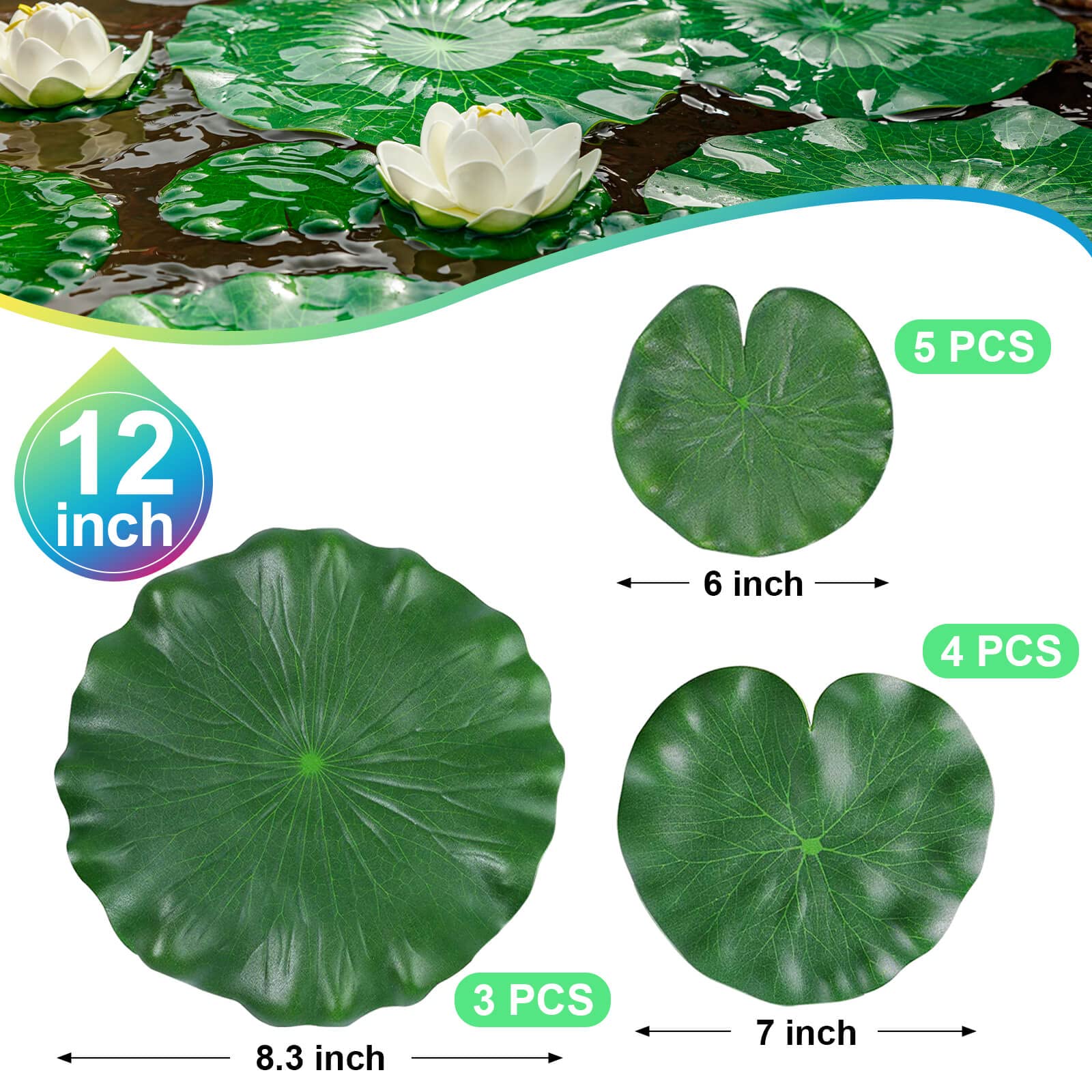 FFNIU hojas de lirio flotantes para uso decorativo en casa y fiestas.