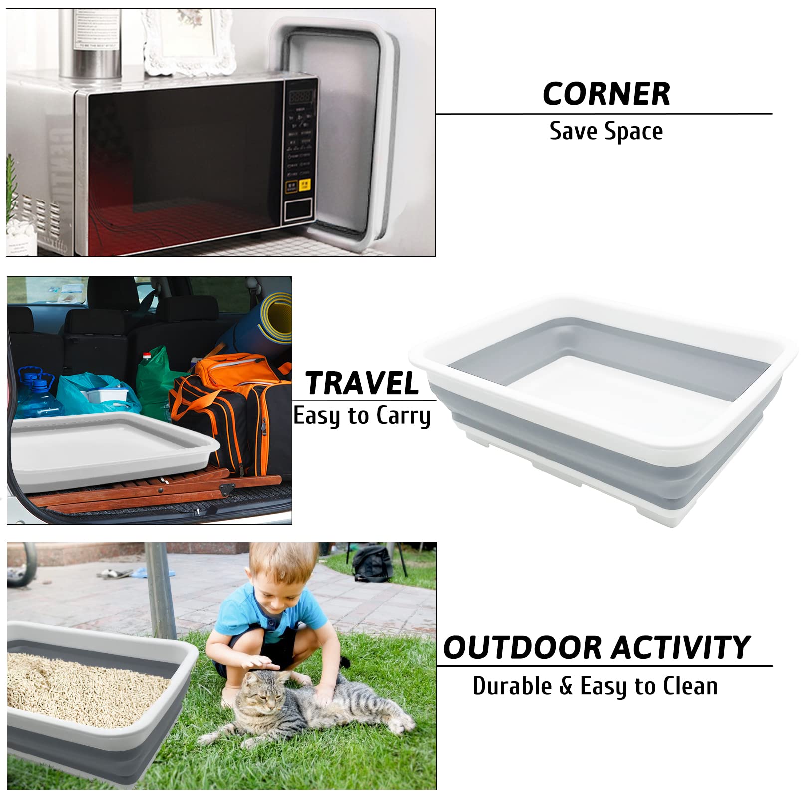 Caja de arena fhiny plegable, diseño compacto para ahorrar espacio.